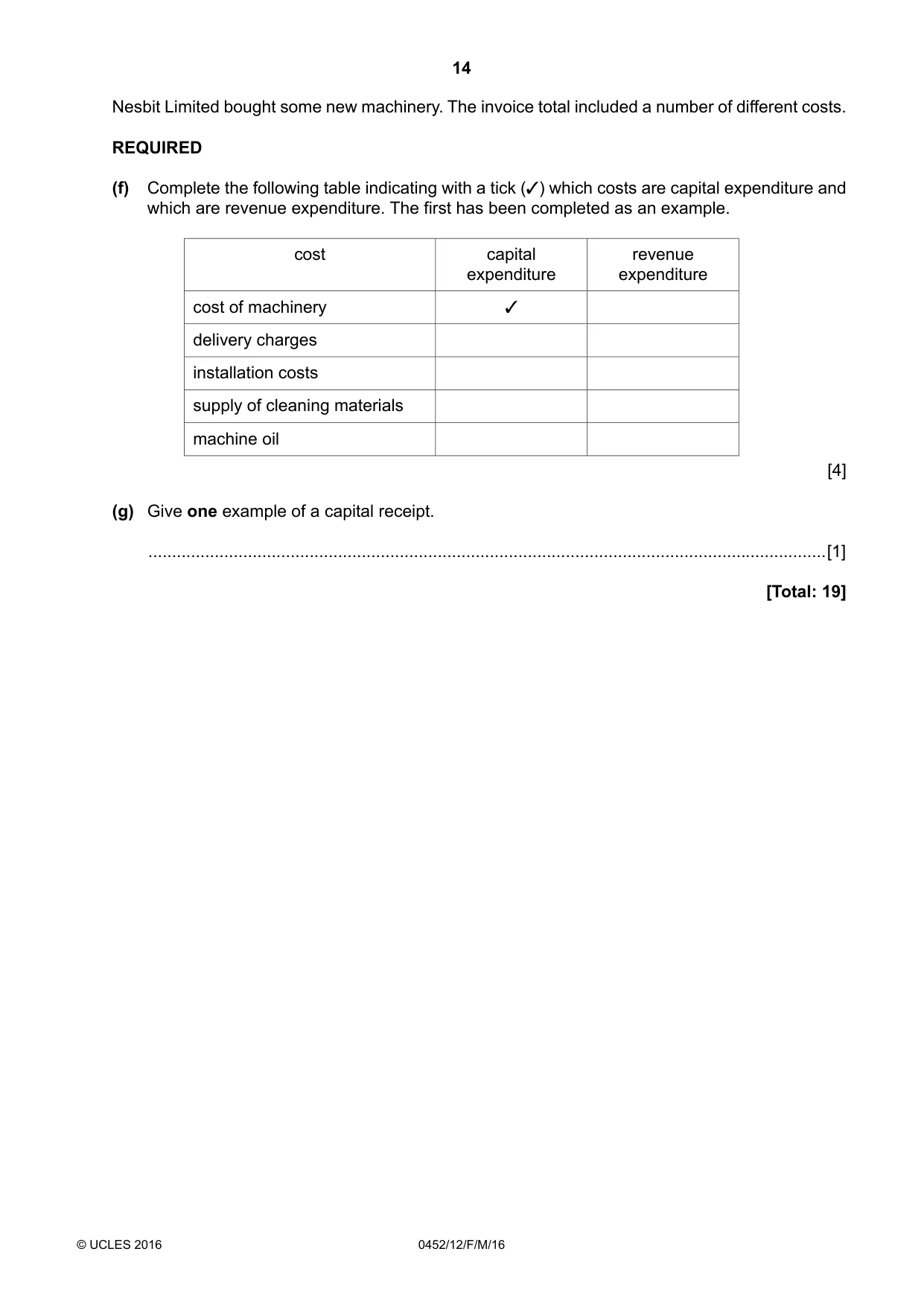 Cambridge IGCSE Accounting 0452 2016 Feb/March Paper 1 · Variant 2 question paper, page 14 of 20