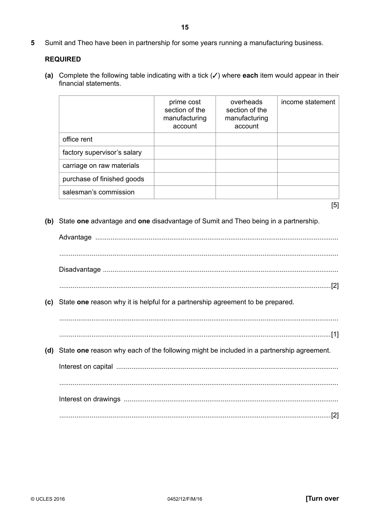 Cambridge IGCSE Accounting 0452 2016 Feb/March Paper 1 · Variant 2 question paper, page 15 of 20