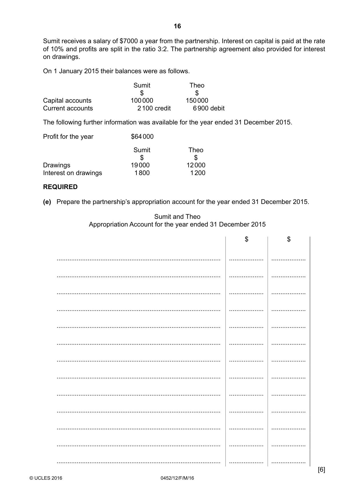 Cambridge IGCSE Accounting 0452 2016 Feb/March Paper 1 · Variant 2 question paper, page 16 of 20