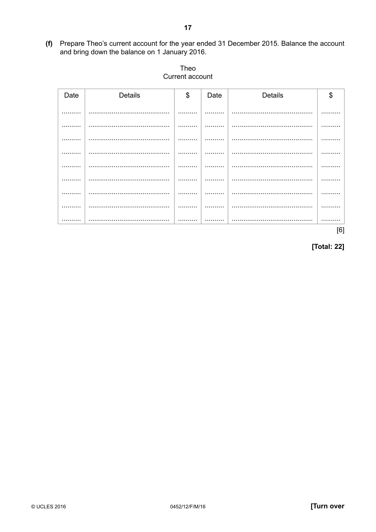 Cambridge IGCSE Accounting 0452 2016 Feb/March Paper 1 · Variant 2 question paper, page 17 of 20