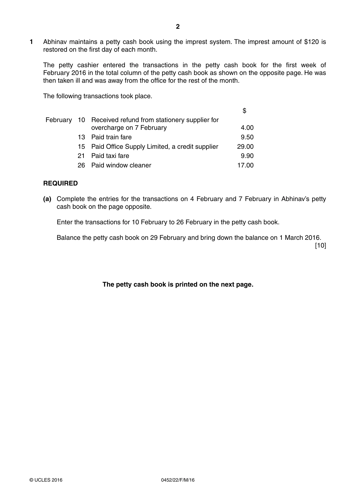 Cambridge IGCSE Accounting 0452 2016 Feb/March Paper 2 · Variant 2 question paper, page 2 of 20