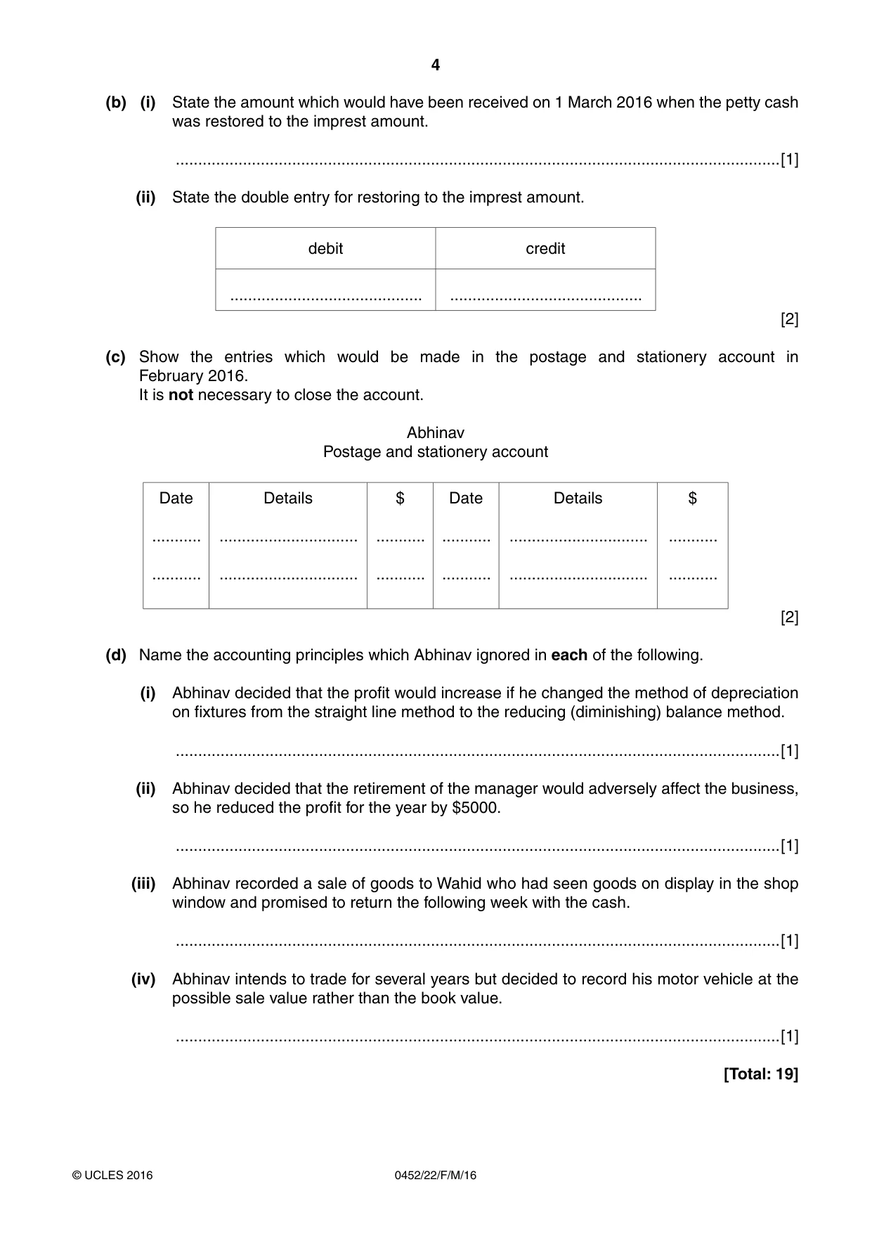 Cambridge IGCSE Accounting 0452 2016 Feb/March Paper 2 · Variant 2 question paper, page 4 of 20