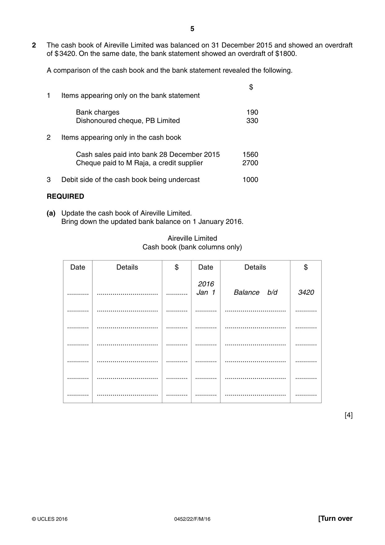 Cambridge IGCSE Accounting 0452 2016 Feb/March Paper 2 · Variant 2 question paper, page 5 of 20