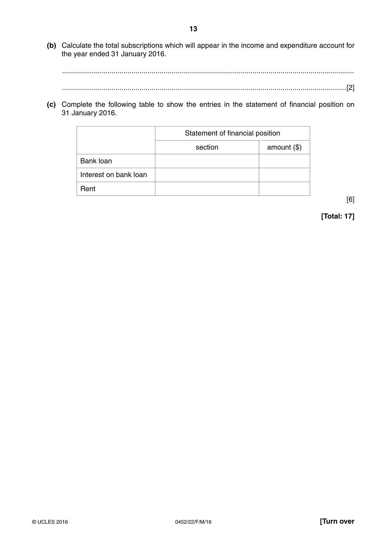 Cambridge IGCSE Accounting 0452 2016 Feb/March Paper 2 · Variant 2 question paper, page 13 of 20