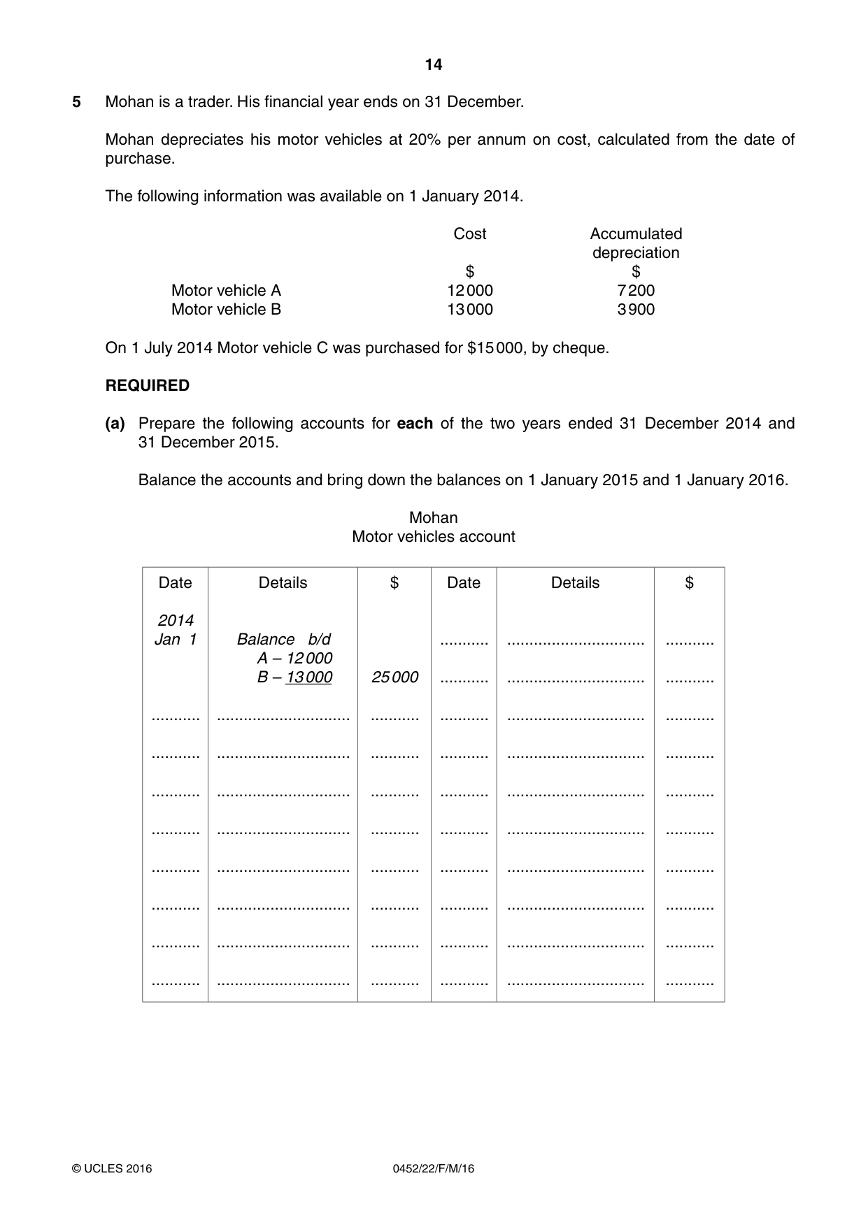 Cambridge IGCSE Accounting 0452 2016 Feb/March Paper 2 · Variant 2 question paper, page 14 of 20