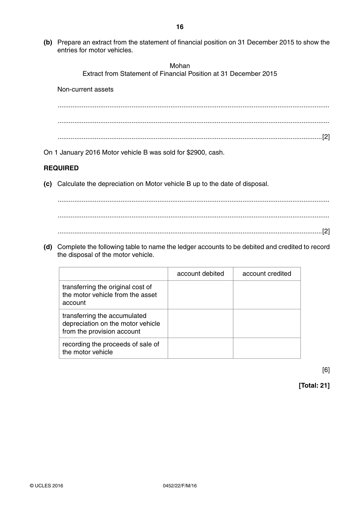 Cambridge IGCSE Accounting 0452 2016 Feb/March Paper 2 · Variant 2 question paper, page 16 of 20
