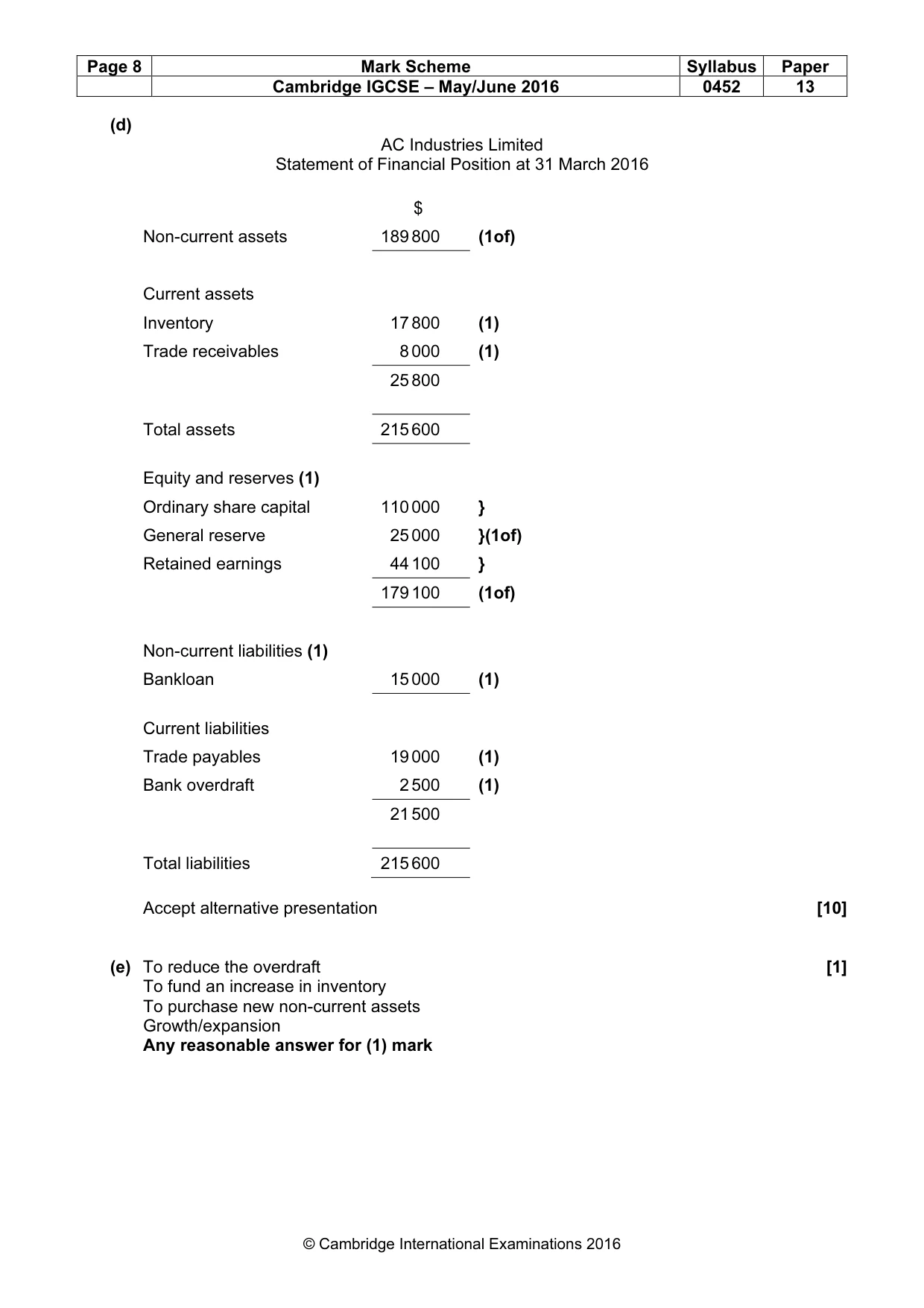 Mark scheme, page 8 of 10