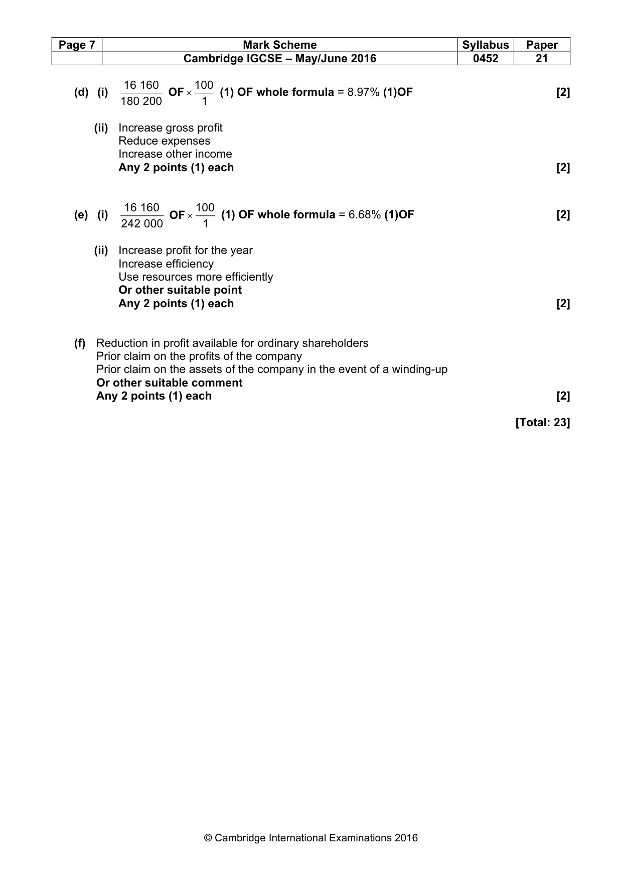 Mark scheme, page 7 of 11