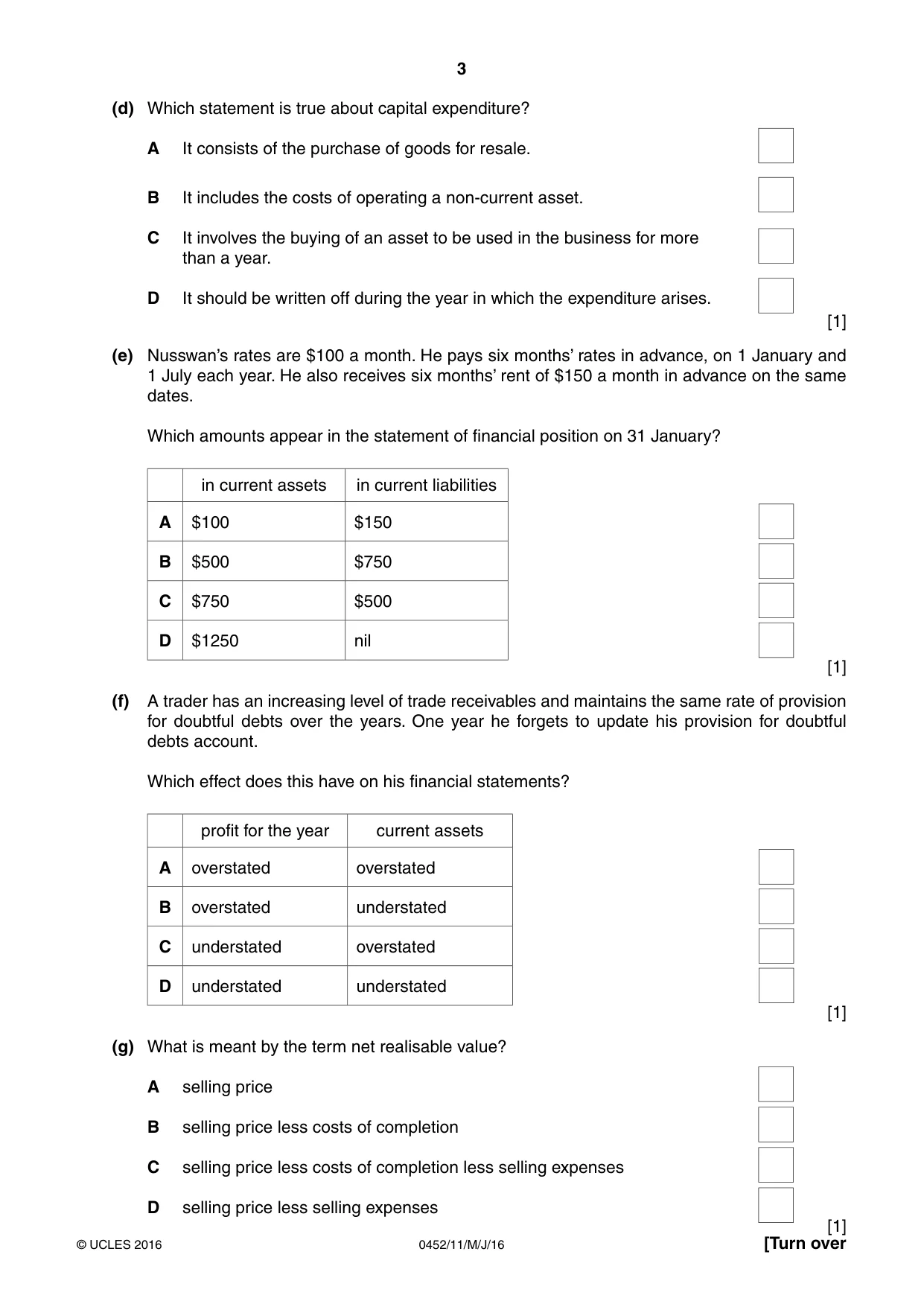 Cambridge IGCSE Accounting 0452 2016 May/June Paper 1 · Variant 1 question paper, page 3 of 20