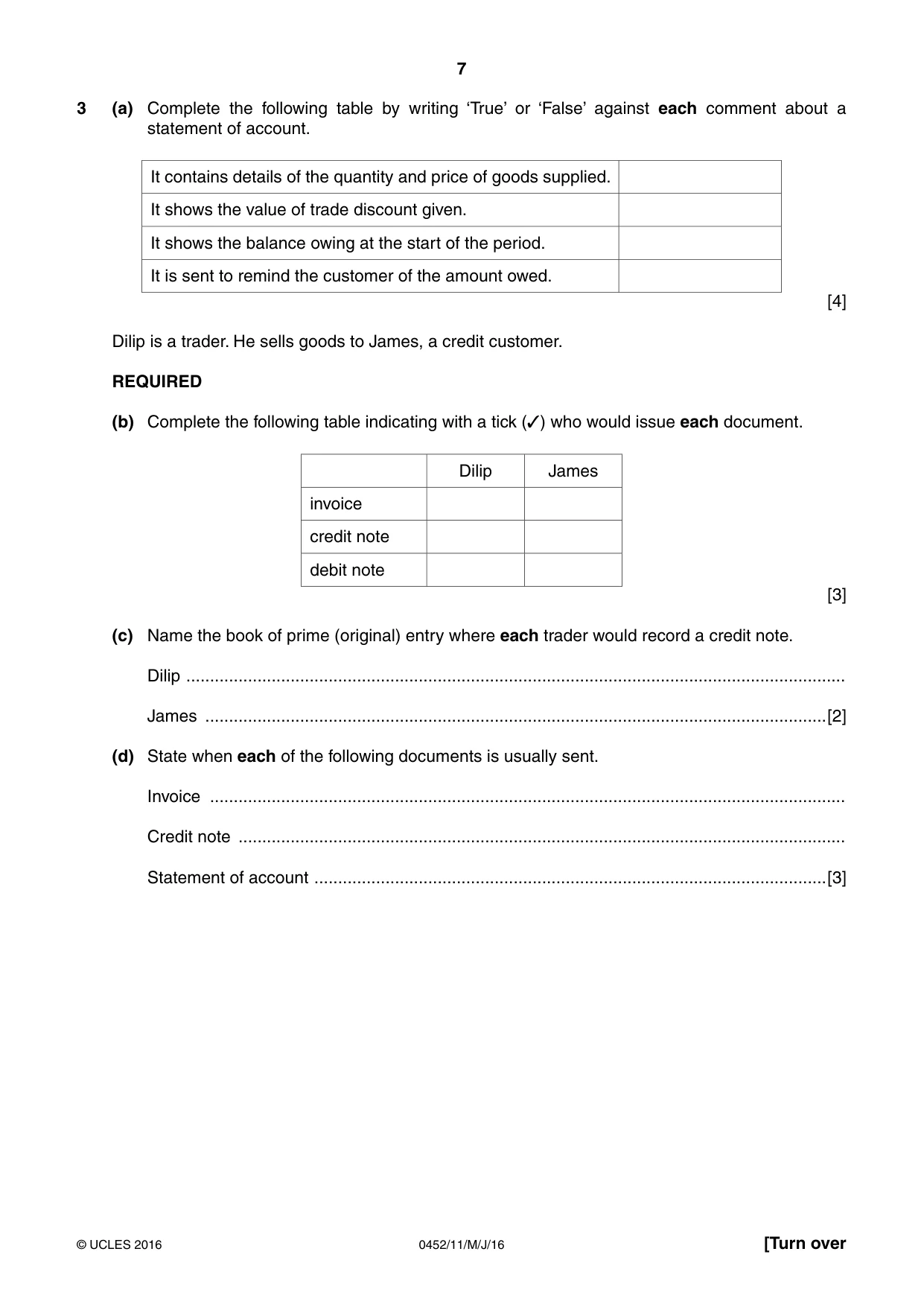 Cambridge IGCSE Accounting 0452 2016 May/June Paper 1 · Variant 1 question paper, page 7 of 20