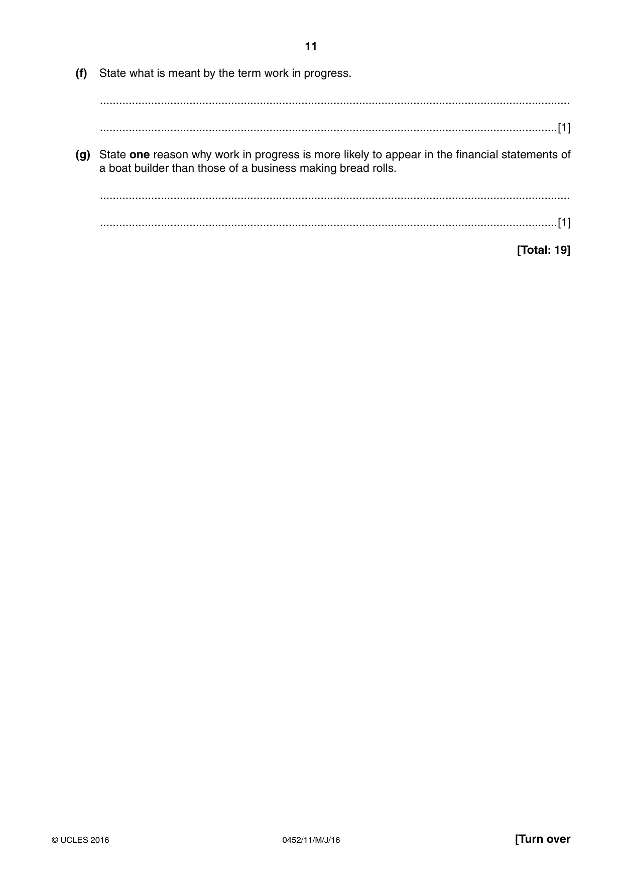 Cambridge IGCSE Accounting 0452 2016 May/June Paper 1 · Variant 1 question paper, page 11 of 20