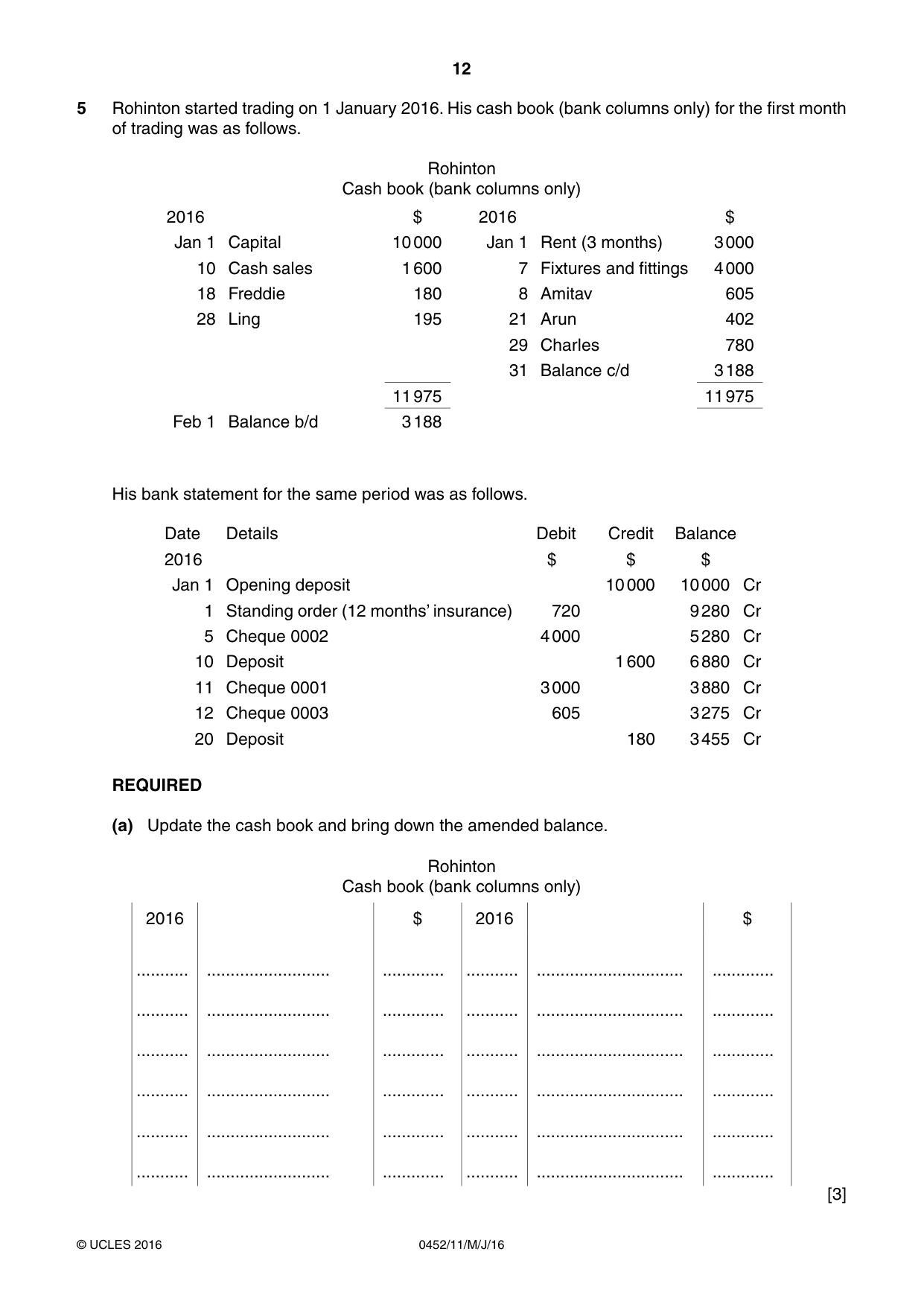 Cambridge IGCSE Accounting 0452 2016 May/June Paper 1 · Variant 1 question paper, page 12 of 20