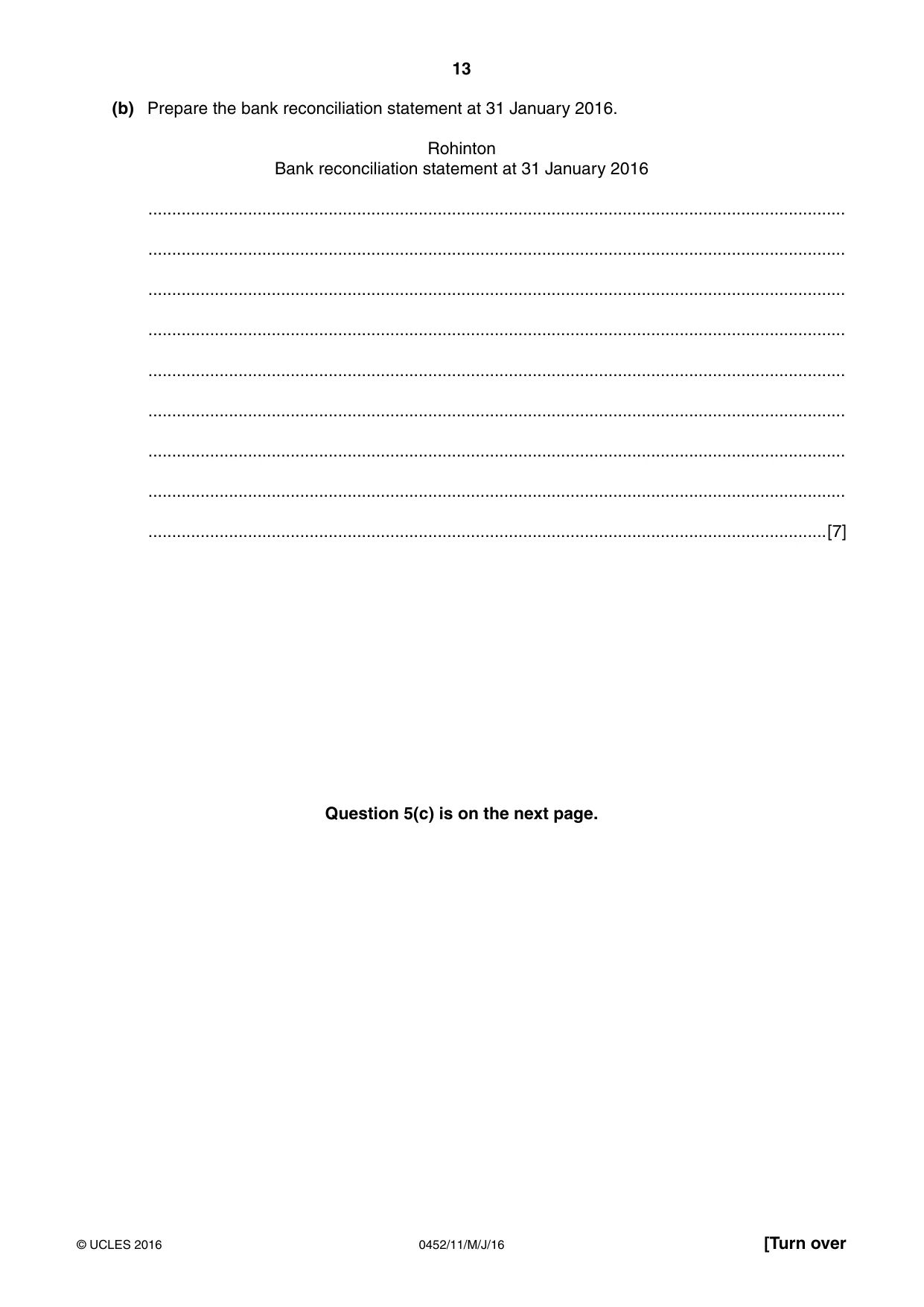 Cambridge IGCSE Accounting 0452 2016 May/June Paper 1 · Variant 1 question paper, page 13 of 20