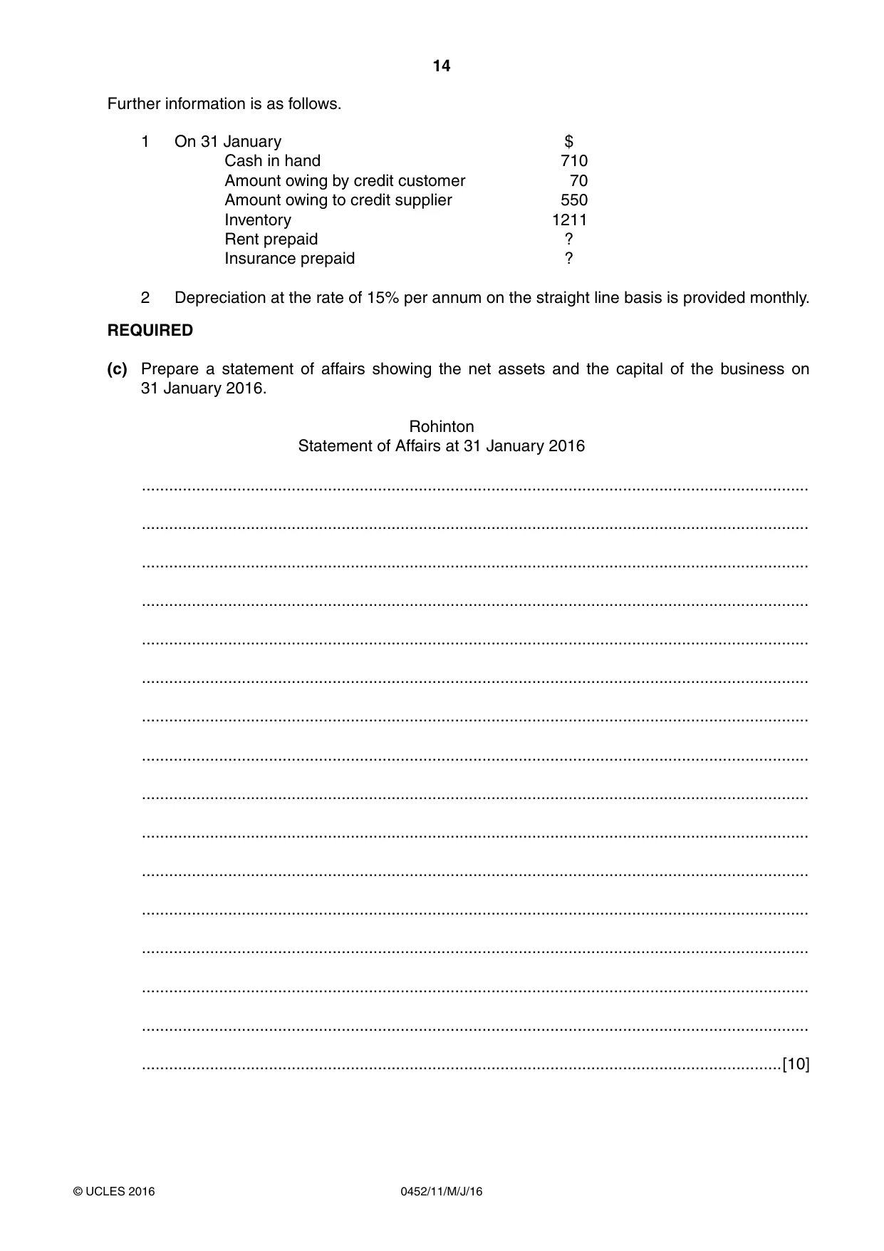 Cambridge IGCSE Accounting 0452 2016 May/June Paper 1 · Variant 1 question paper, page 14 of 20