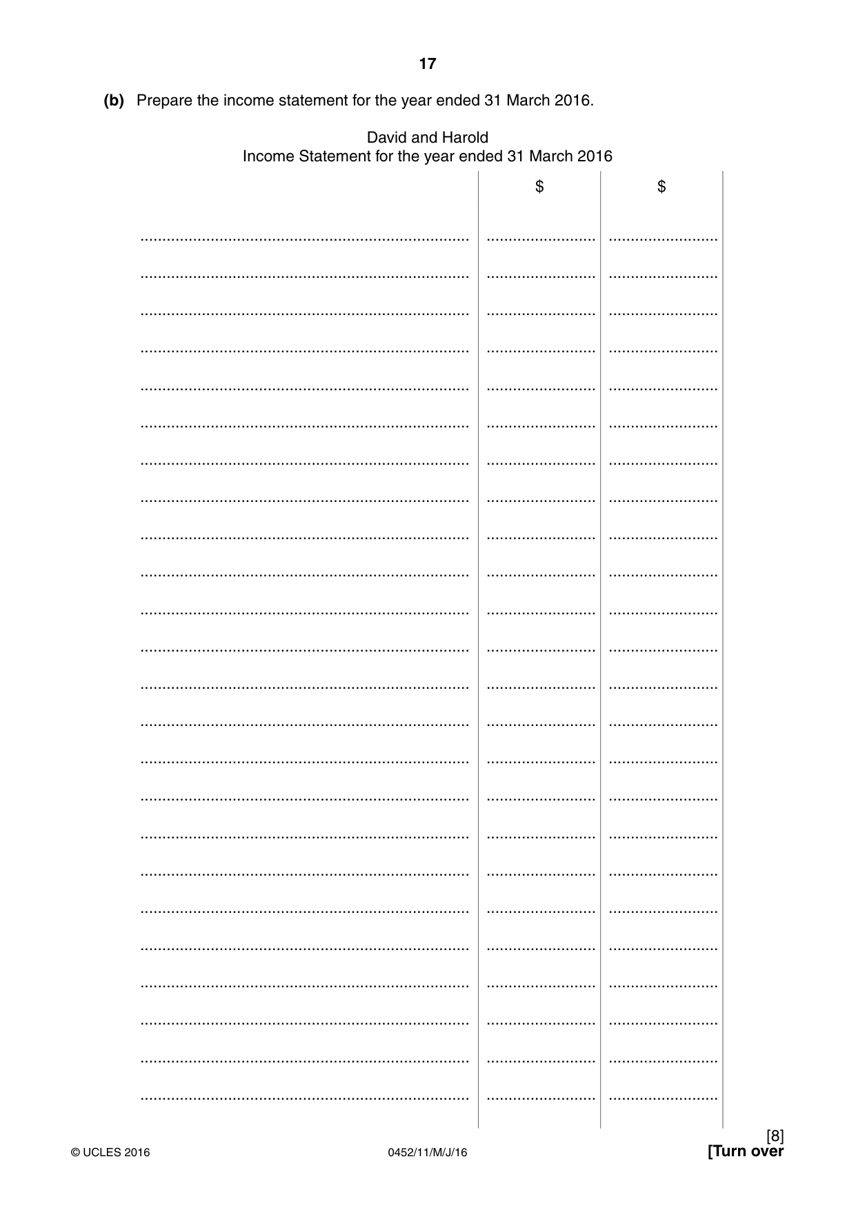 Cambridge IGCSE Accounting 0452 2016 May/June Paper 1 · Variant 1 question paper, page 17 of 20