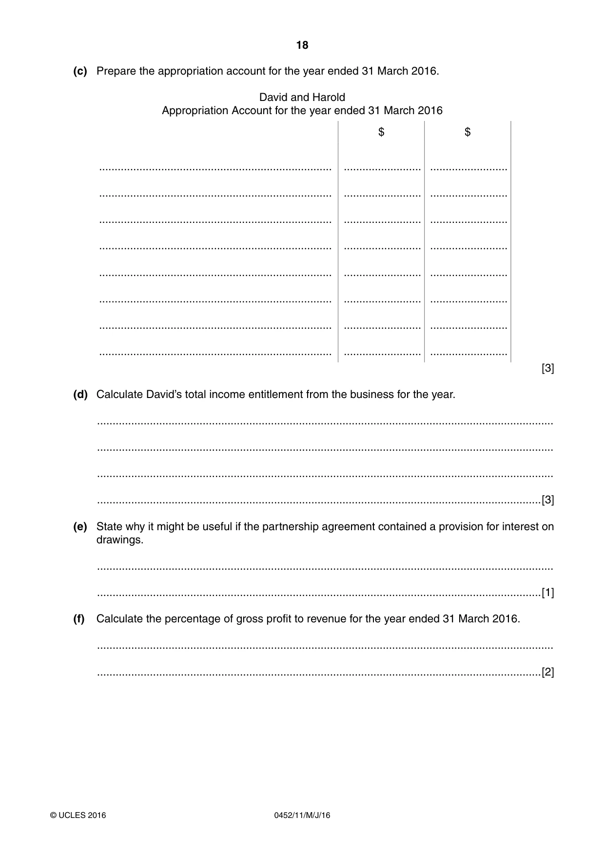 Cambridge IGCSE Accounting 0452 2016 May/June Paper 1 · Variant 1 question paper, page 18 of 20