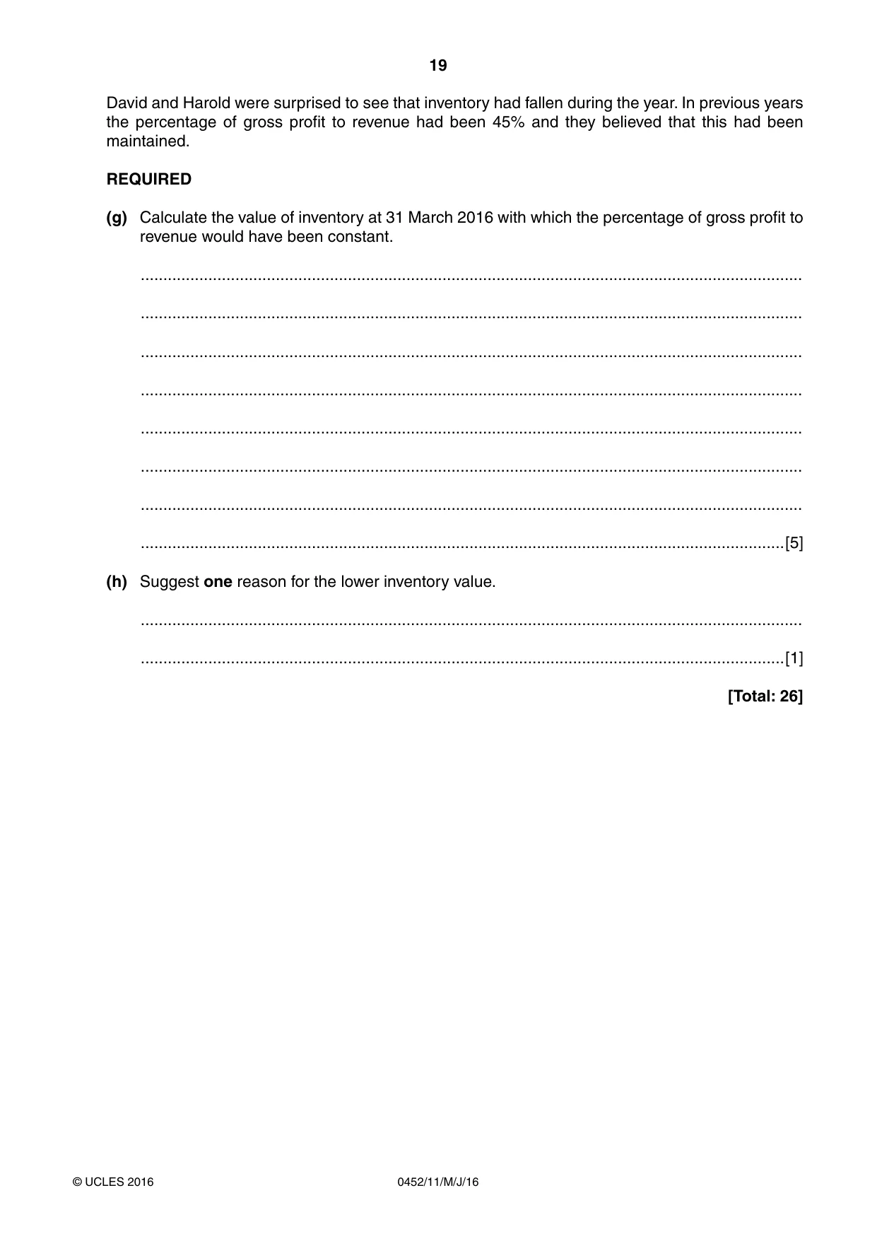 Cambridge IGCSE Accounting 0452 2016 May/June Paper 1 · Variant 1 question paper, page 19 of 20