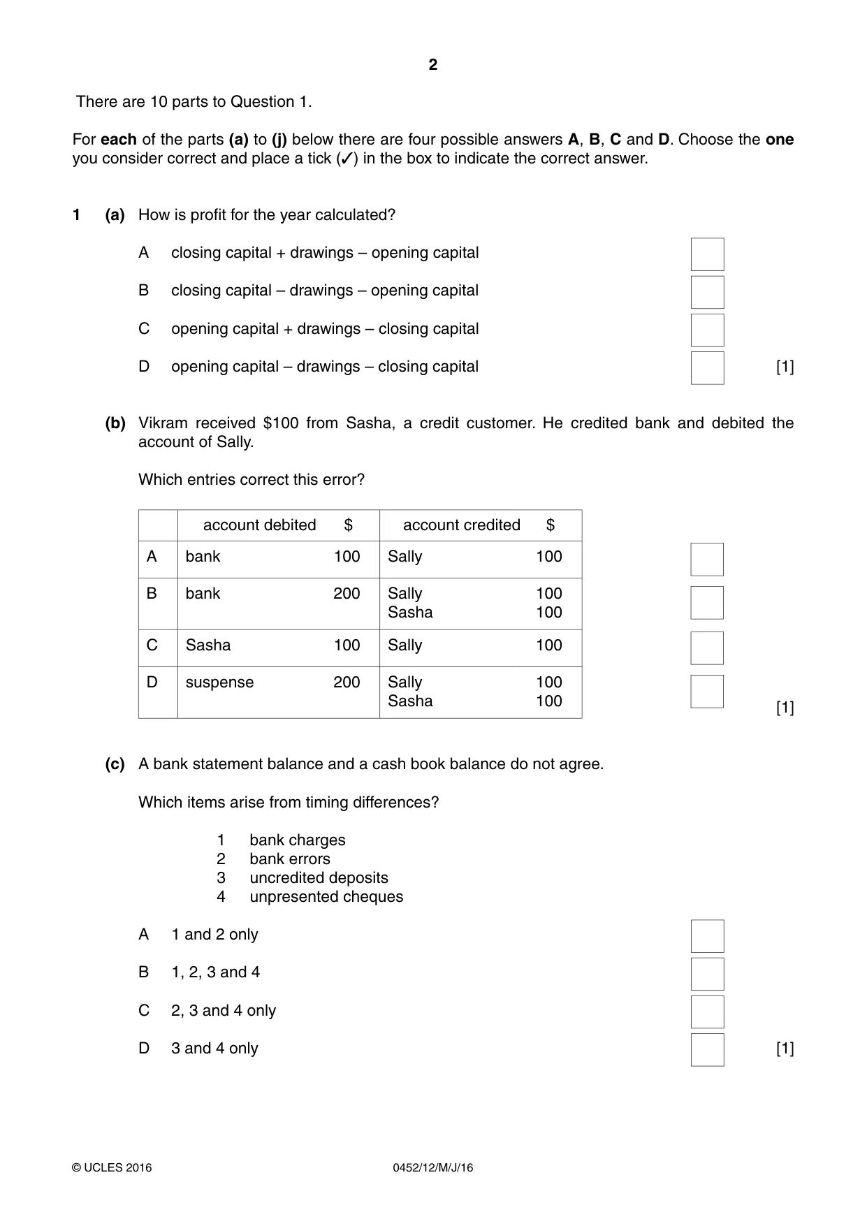 Cambridge IGCSE Accounting 0452 2016 May/June Paper 1 · Variant 2 question paper, page 2 of 20