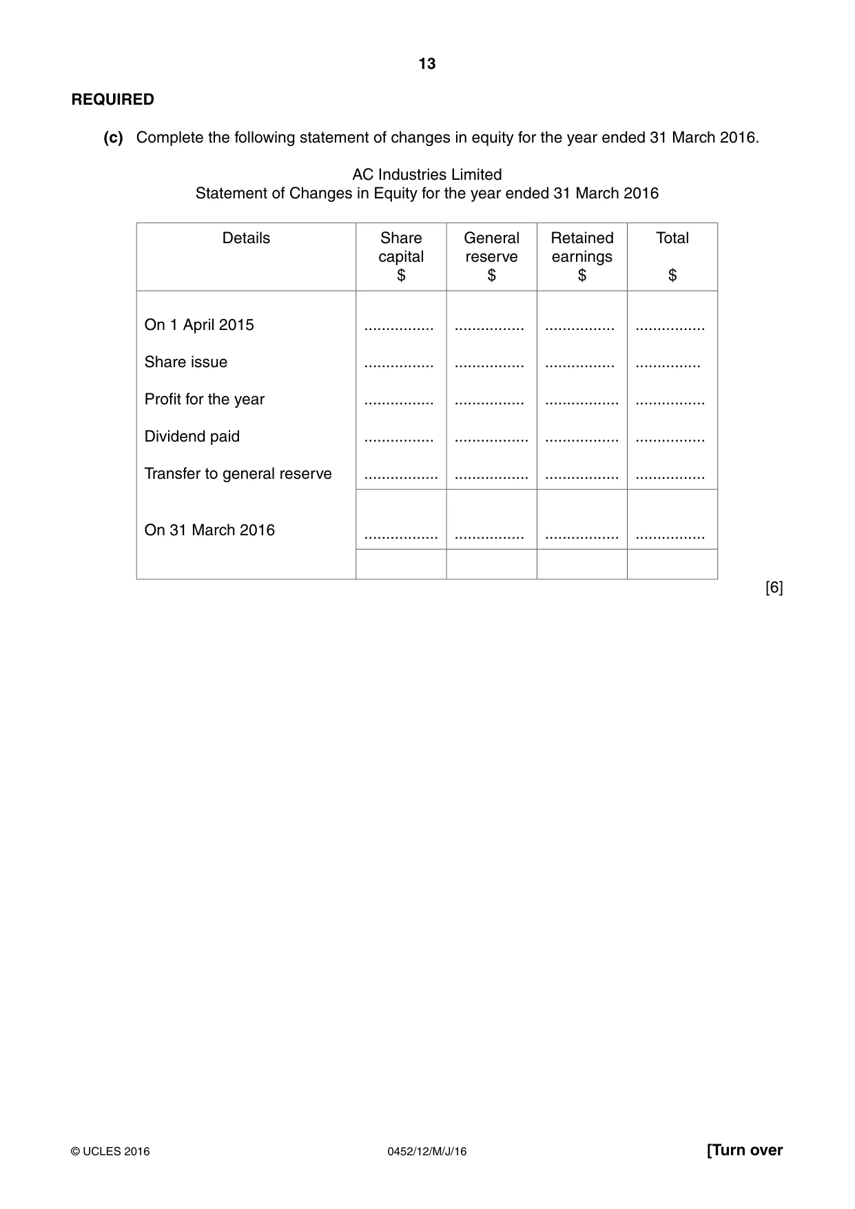 Cambridge IGCSE Accounting 0452 2016 May/June Paper 1 · Variant 2 question paper, page 13 of 20