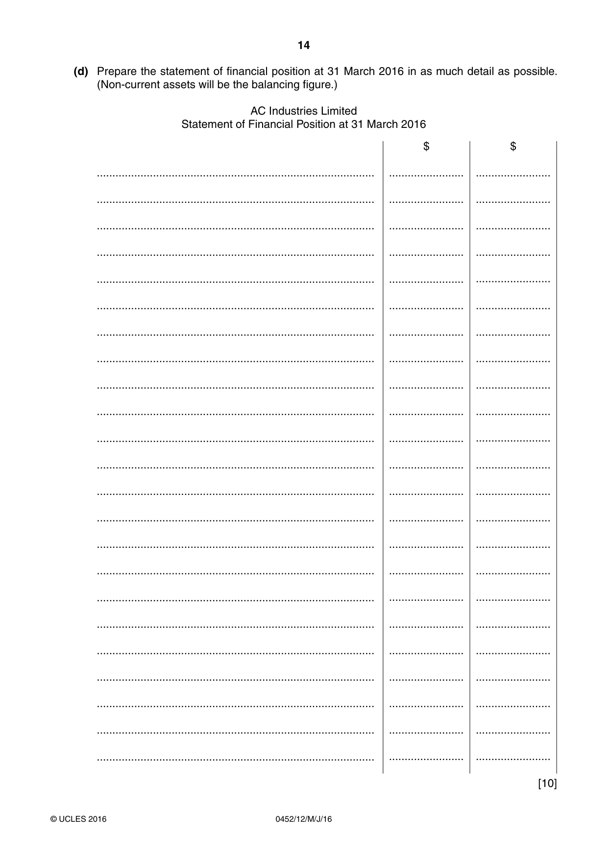 Cambridge IGCSE Accounting 0452 2016 May/June Paper 1 · Variant 2 question paper, page 14 of 20