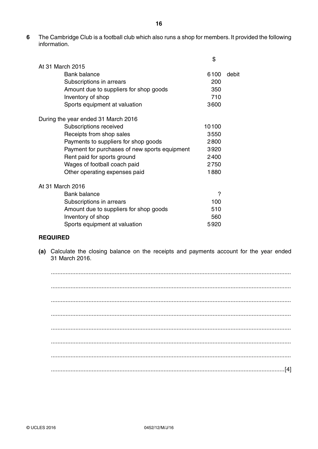 Cambridge IGCSE Accounting 0452 2016 May/June Paper 1 · Variant 2 question paper, page 16 of 20