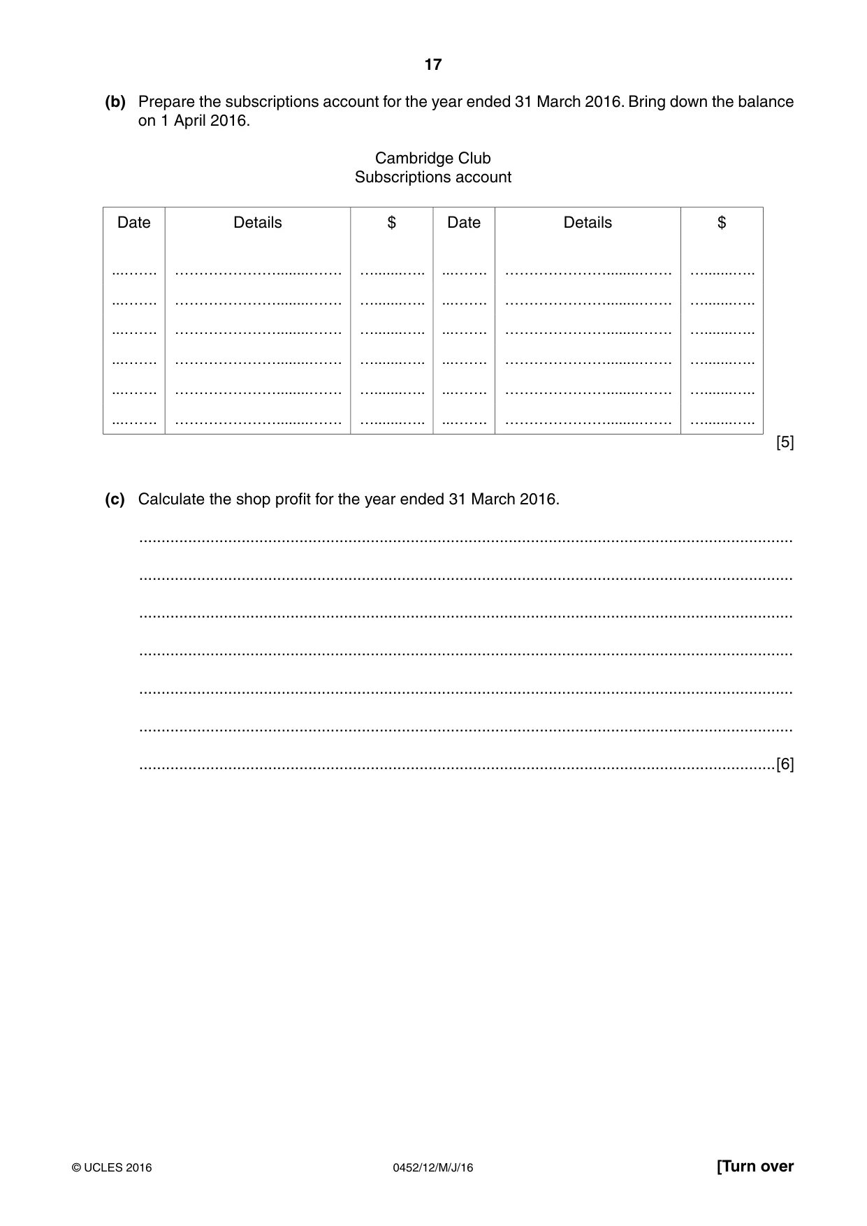 Cambridge IGCSE Accounting 0452 2016 May/June Paper 1 · Variant 2 question paper, page 17 of 20