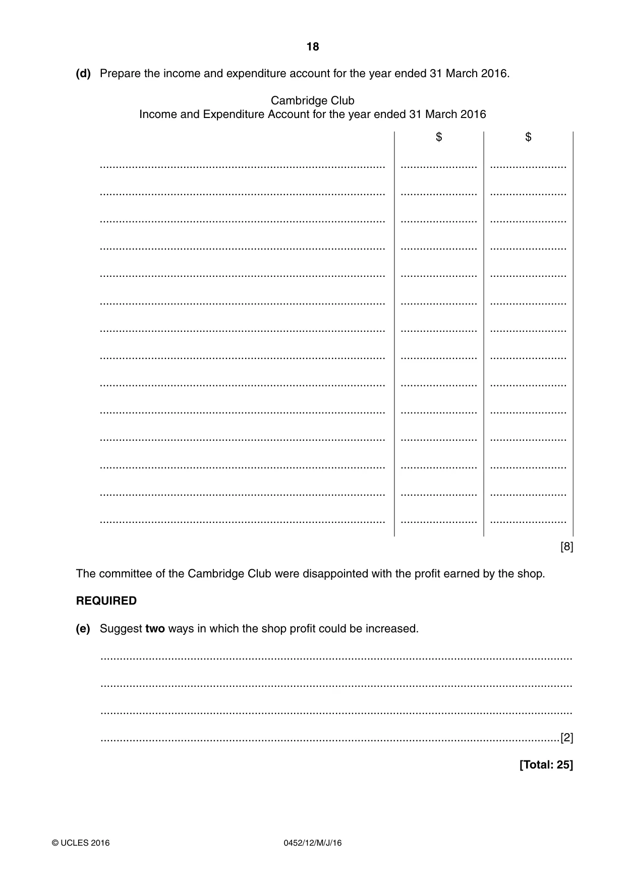 Cambridge IGCSE Accounting 0452 2016 May/June Paper 1 · Variant 2 question paper, page 18 of 20