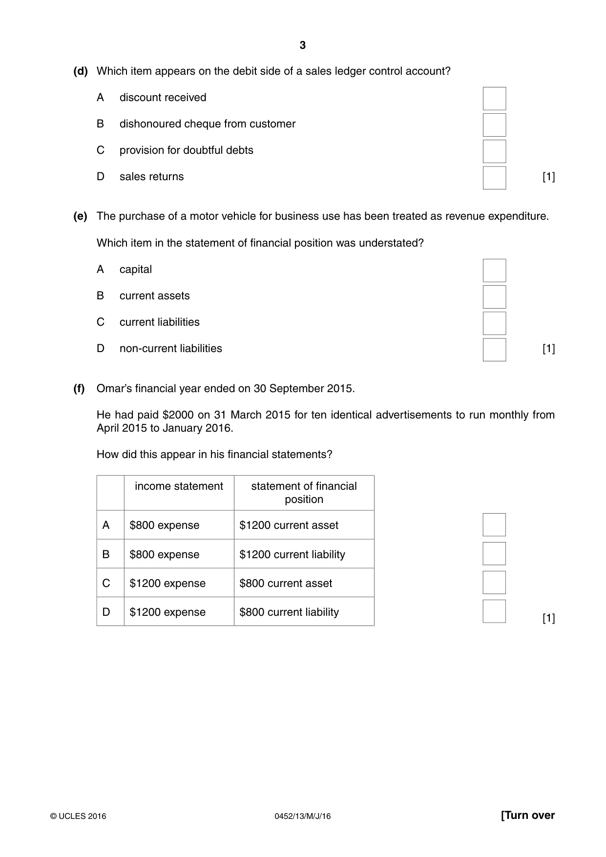 Cambridge IGCSE Accounting 0452 2016 May/June Paper 1 · Variant 3 question paper, page 3 of 20