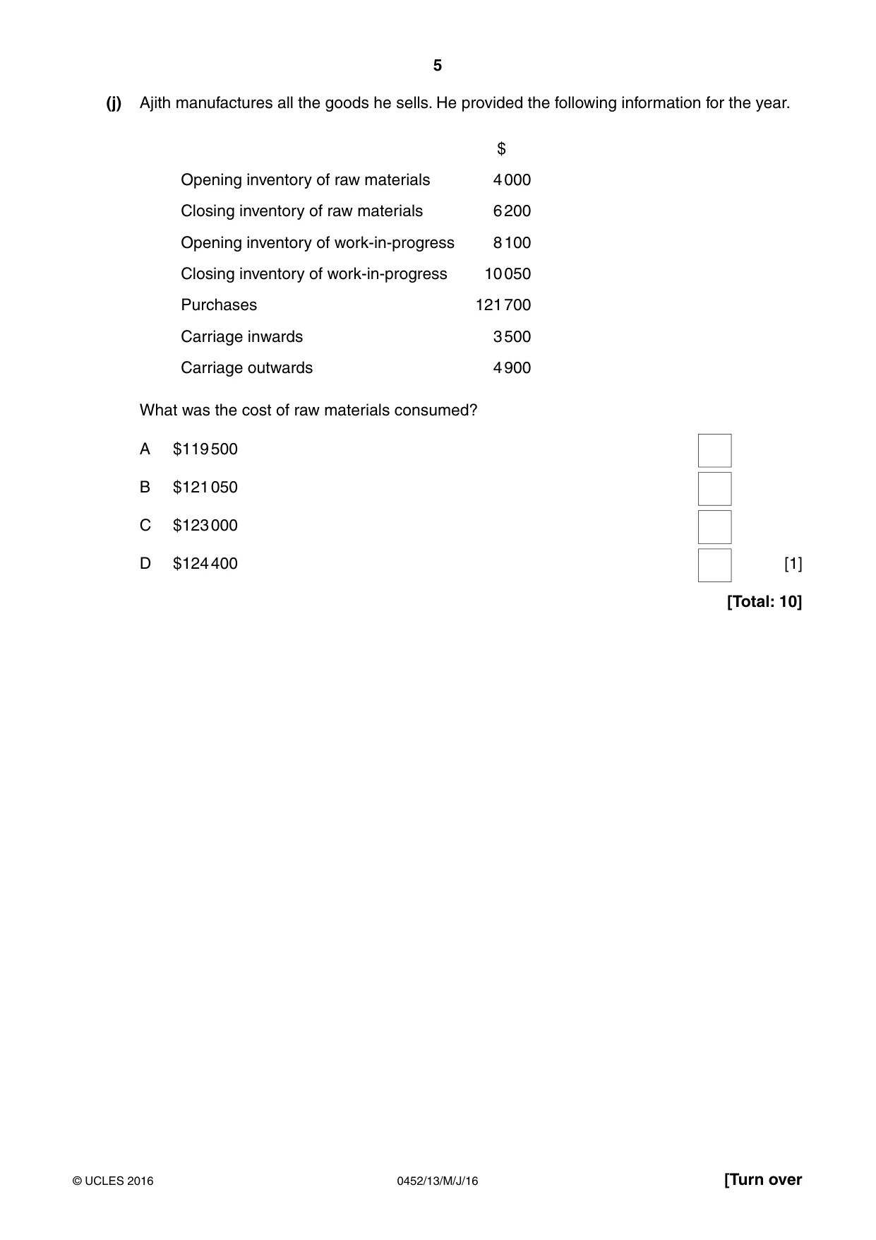 Cambridge IGCSE Accounting 0452 2016 May/June Paper 1 · Variant 3 question paper, page 5 of 20