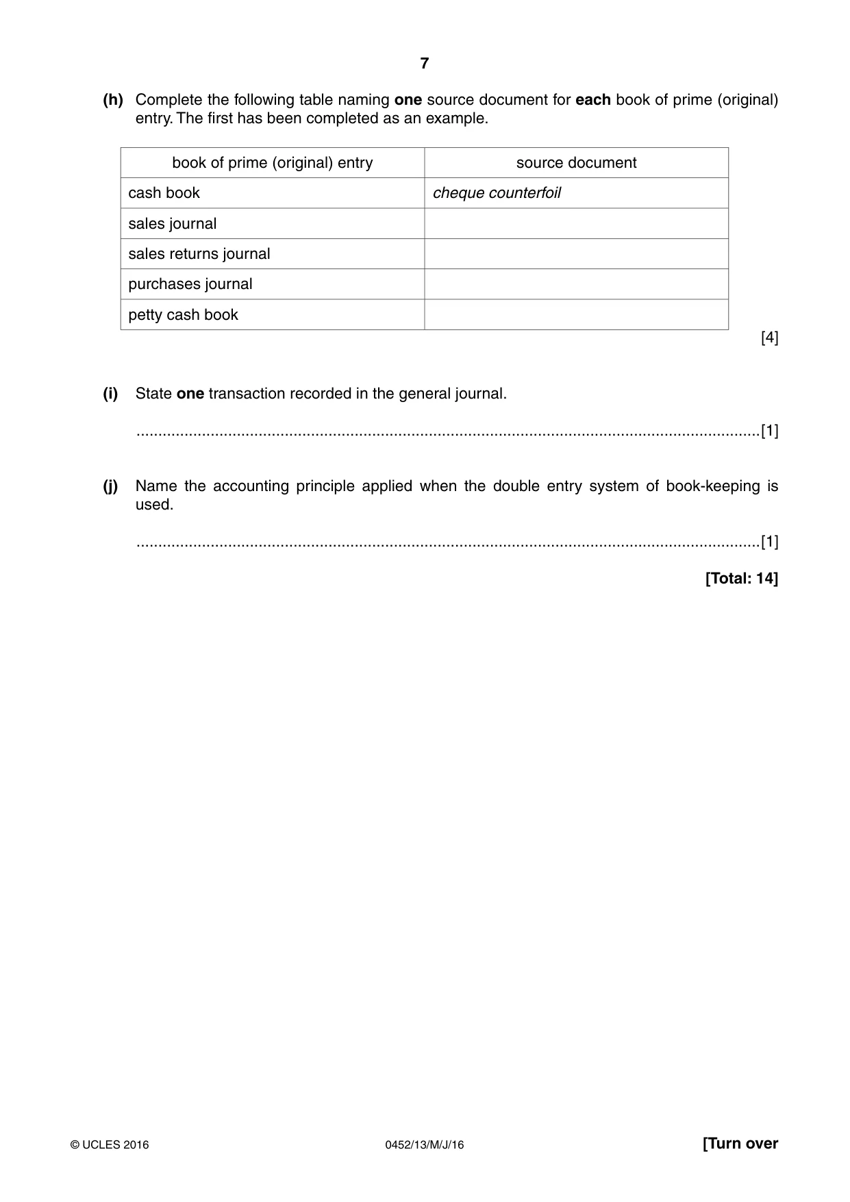 Cambridge IGCSE Accounting 0452 2016 May/June Paper 1 · Variant 3 question paper, page 7 of 20