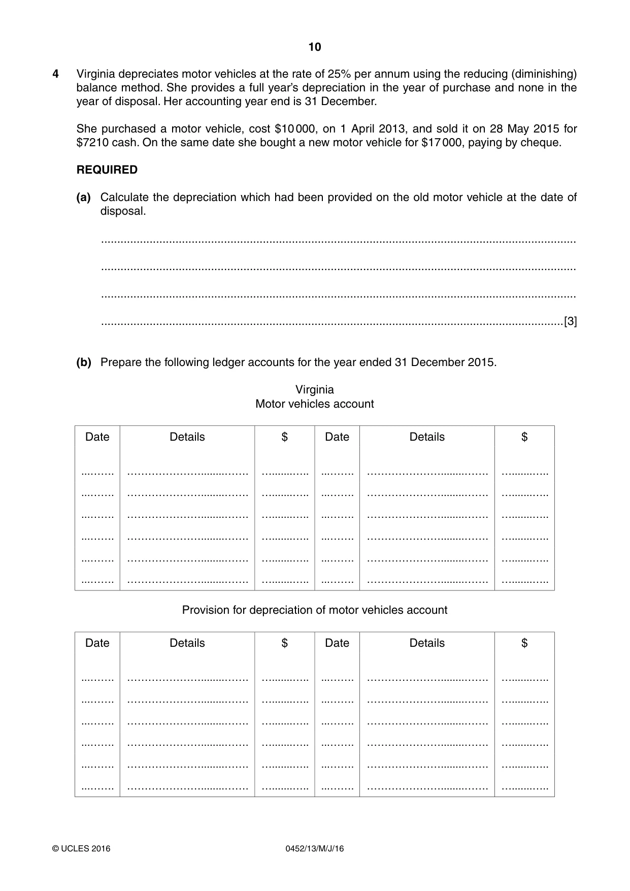 Cambridge IGCSE Accounting 0452 2016 May/June Paper 1 · Variant 3 question paper, page 10 of 20