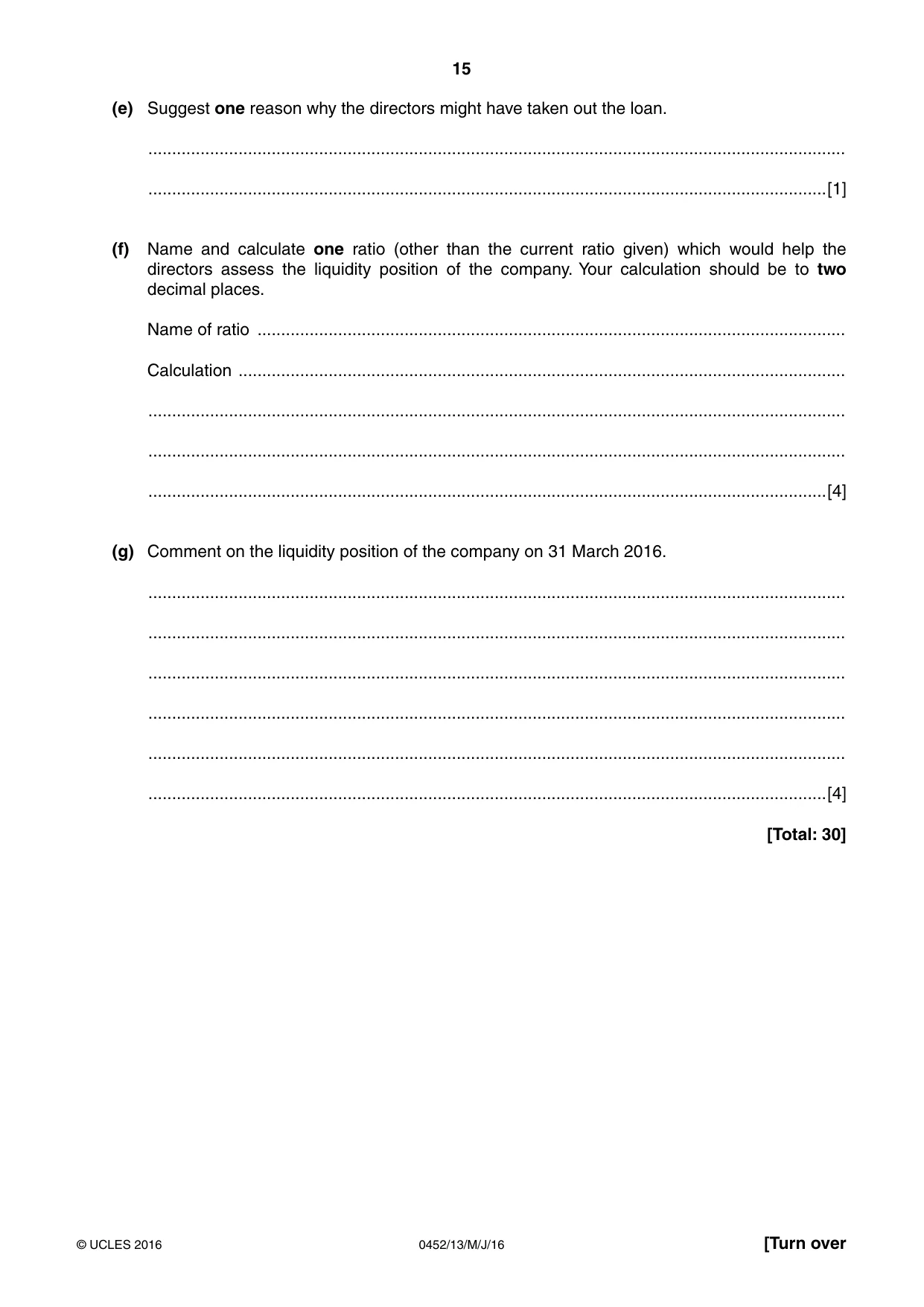 Cambridge IGCSE Accounting 0452 2016 May/June Paper 1 · Variant 3 question paper, page 15 of 20