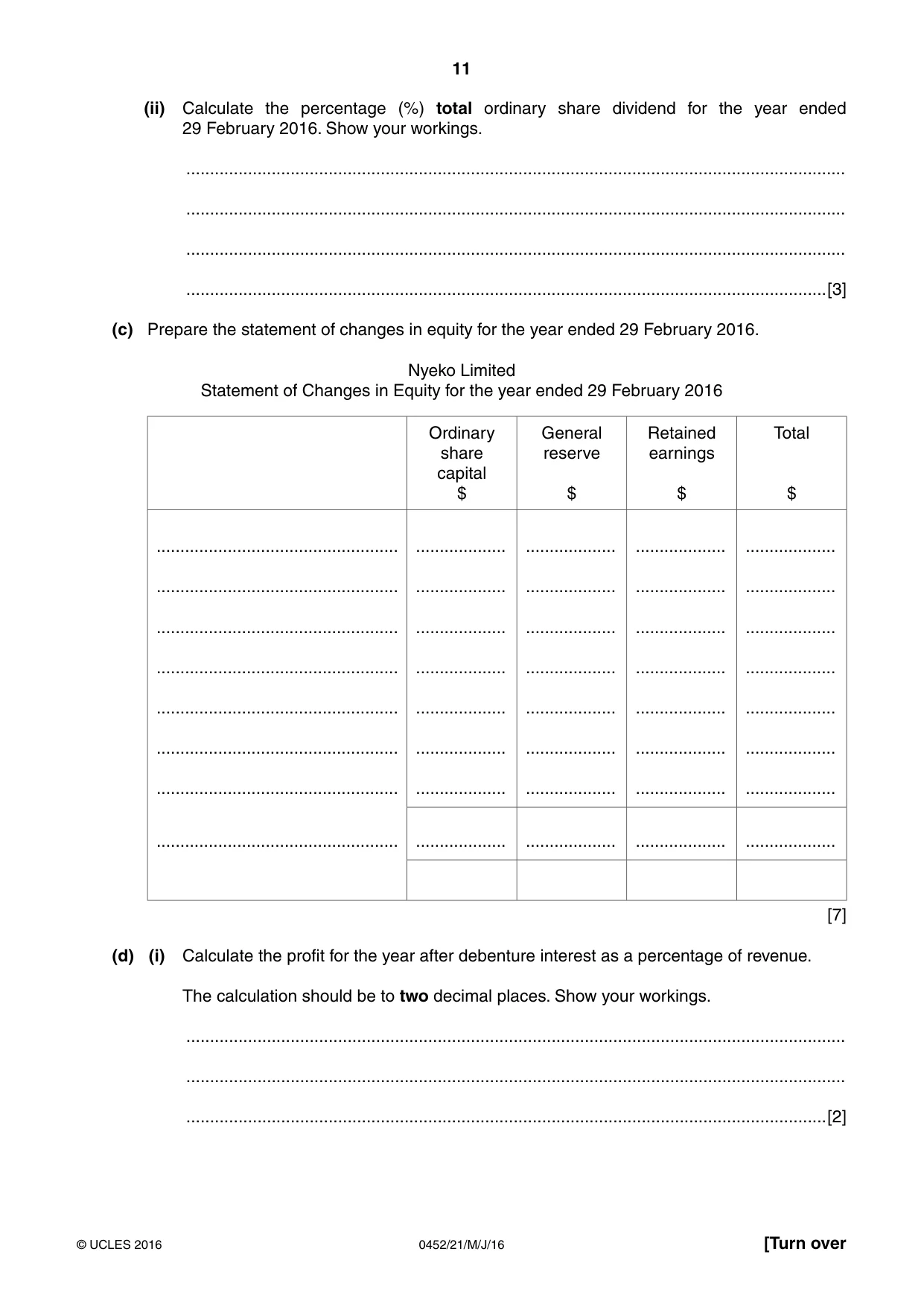 Cambridge IGCSE Accounting 0452 2016 May/June Paper 2 · Variant 1 question paper, page 11 of 20