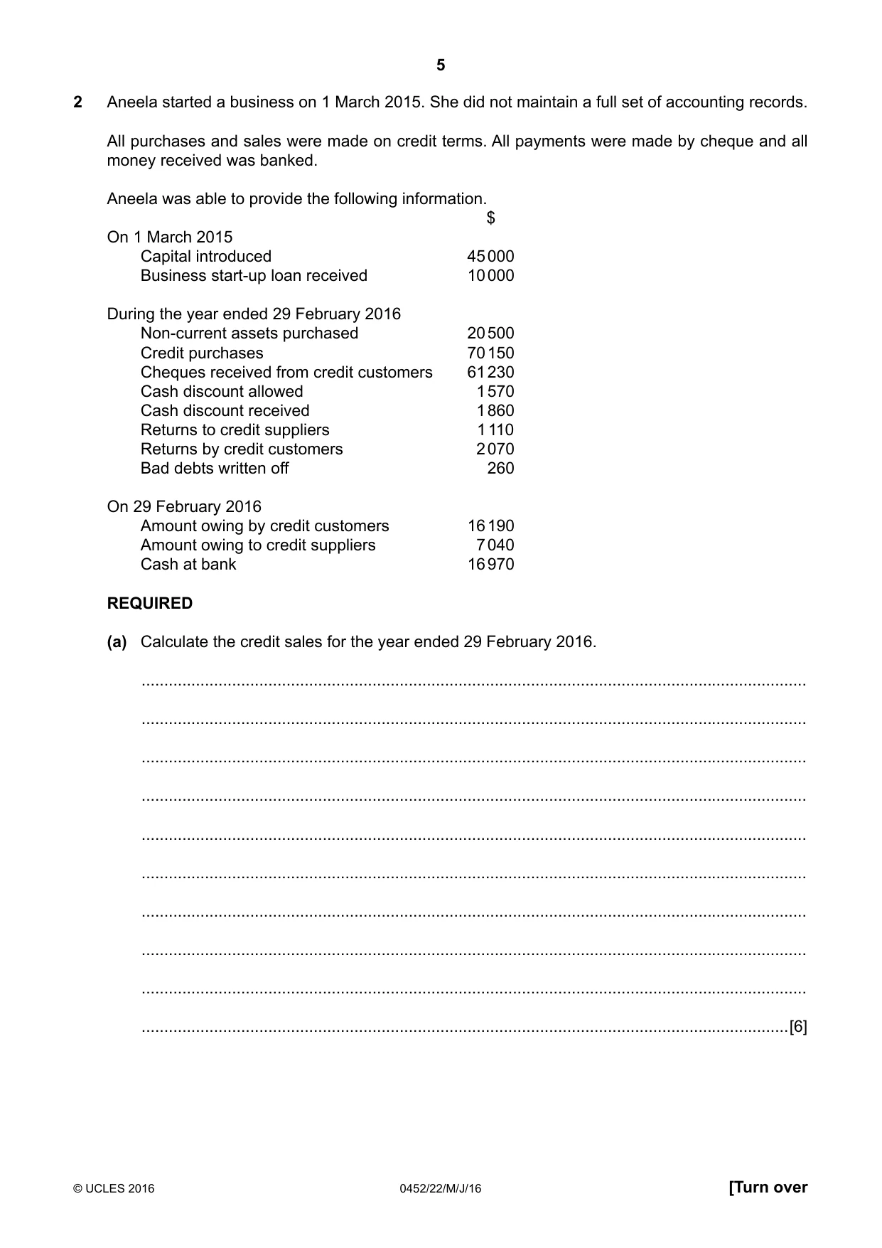 Cambridge IGCSE Accounting 0452 2016 May/June Paper 2 · Variant 2 question paper, page 5 of 20