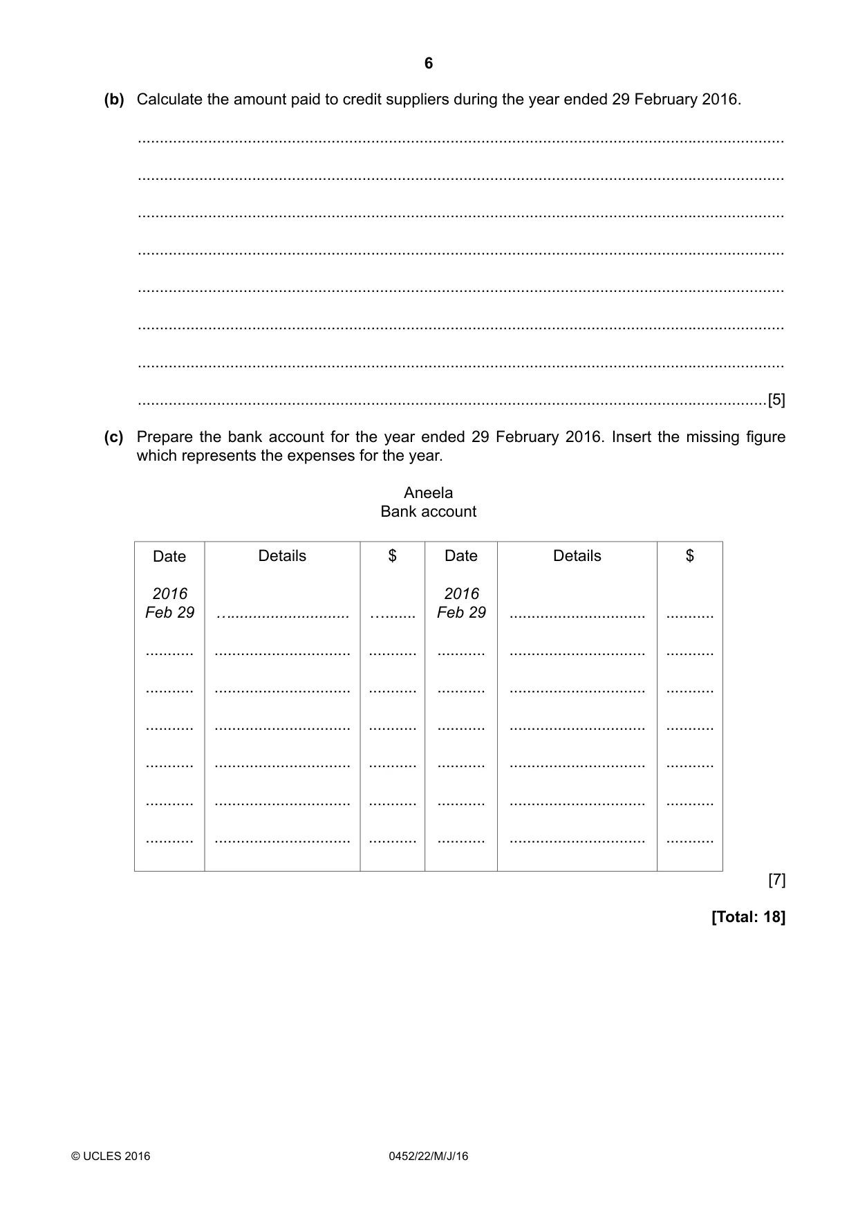 Cambridge IGCSE Accounting 0452 2016 May/June Paper 2 · Variant 2 question paper, page 6 of 20