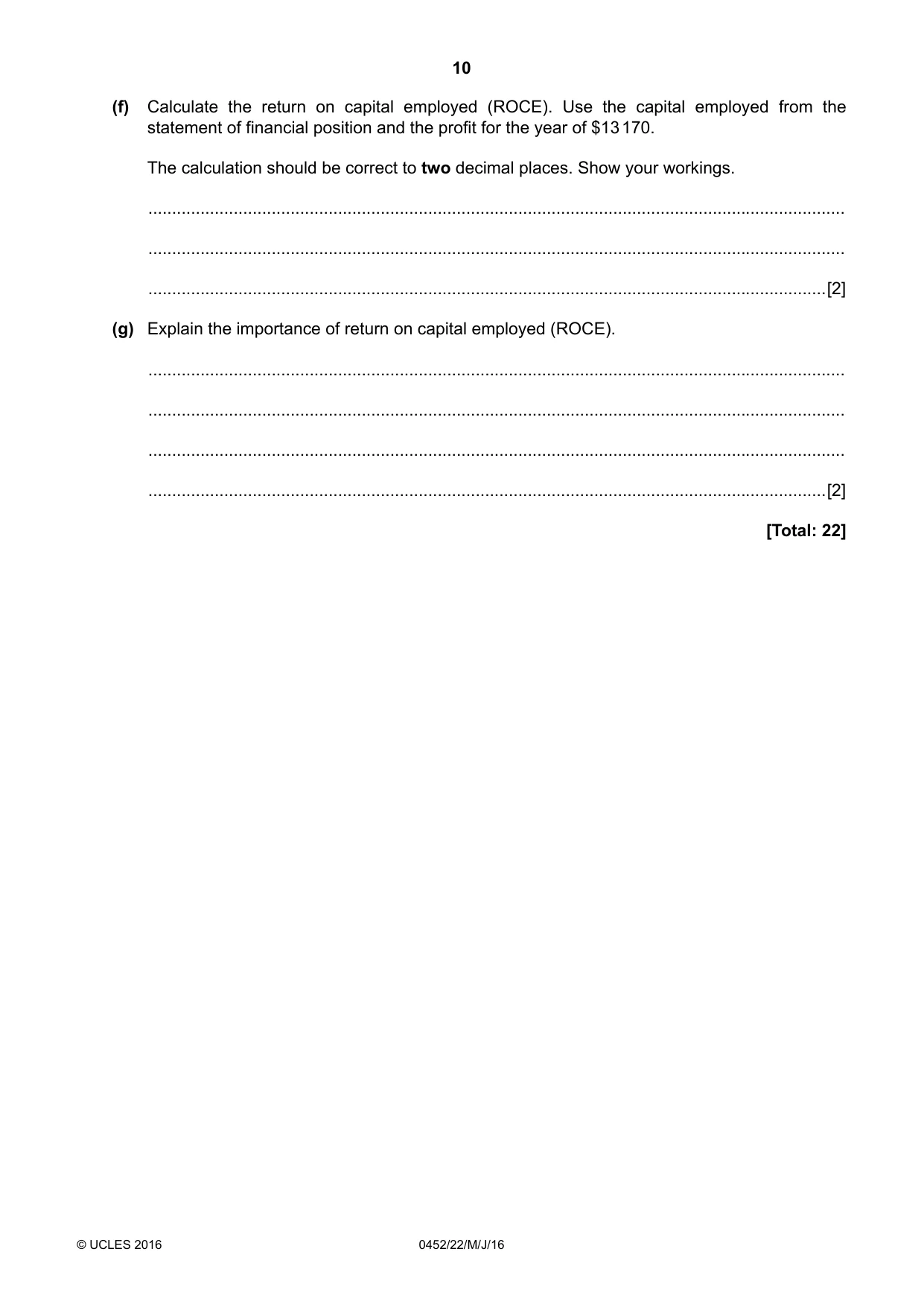 Cambridge IGCSE Accounting 0452 2016 May/June Paper 2 · Variant 2 question paper, page 10 of 20