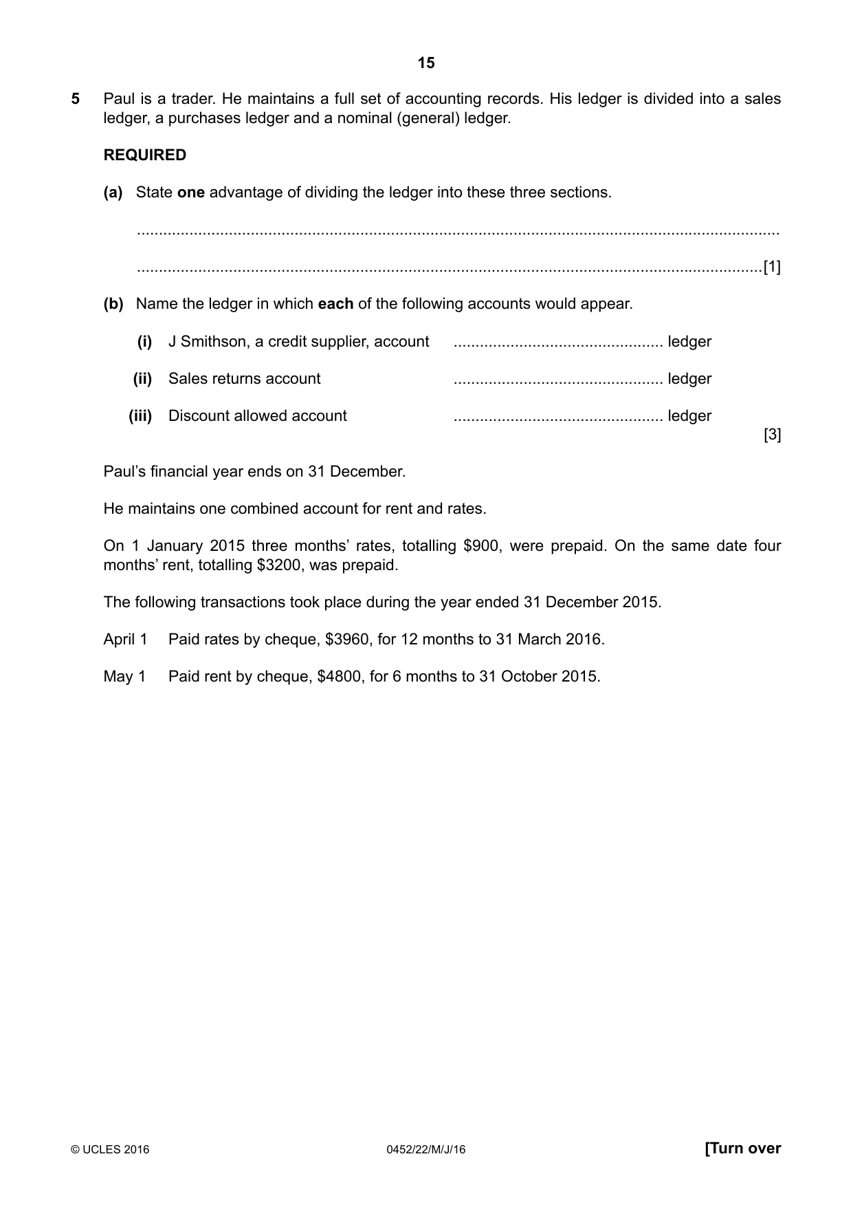 Cambridge IGCSE Accounting 0452 2016 May/June Paper 2 · Variant 2 question paper, page 15 of 20