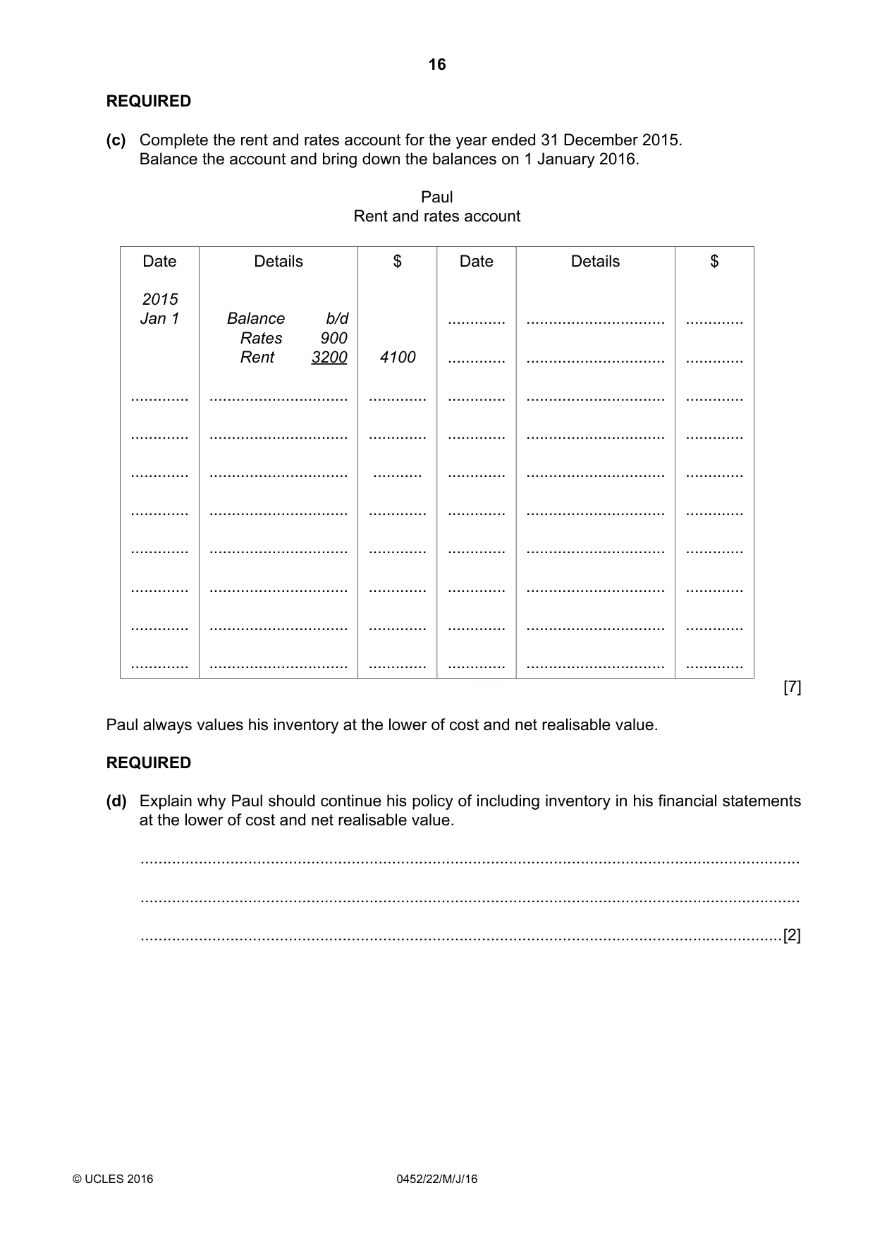 Cambridge IGCSE Accounting 0452 2016 May/June Paper 2 · Variant 2 question paper, page 16 of 20