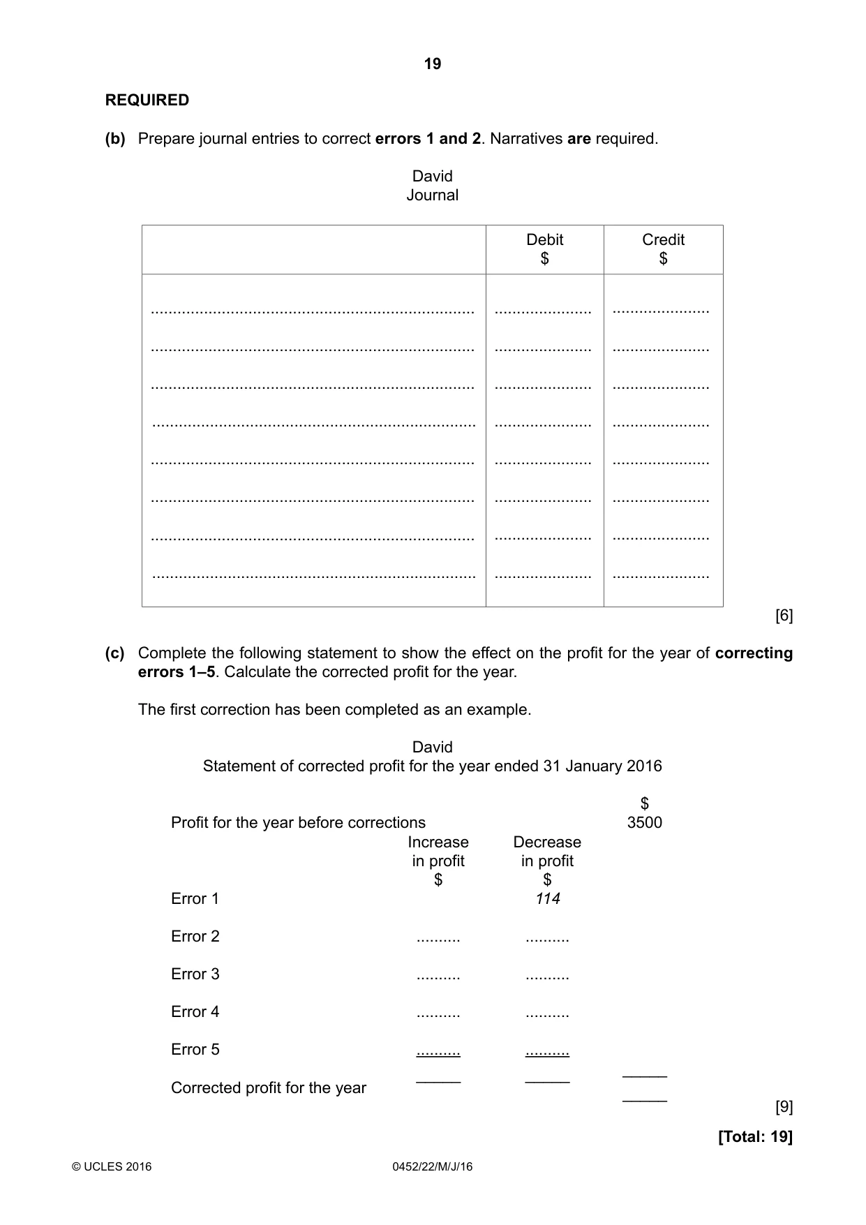 Cambridge IGCSE Accounting 0452 2016 May/June Paper 2 · Variant 2 question paper, page 19 of 20
