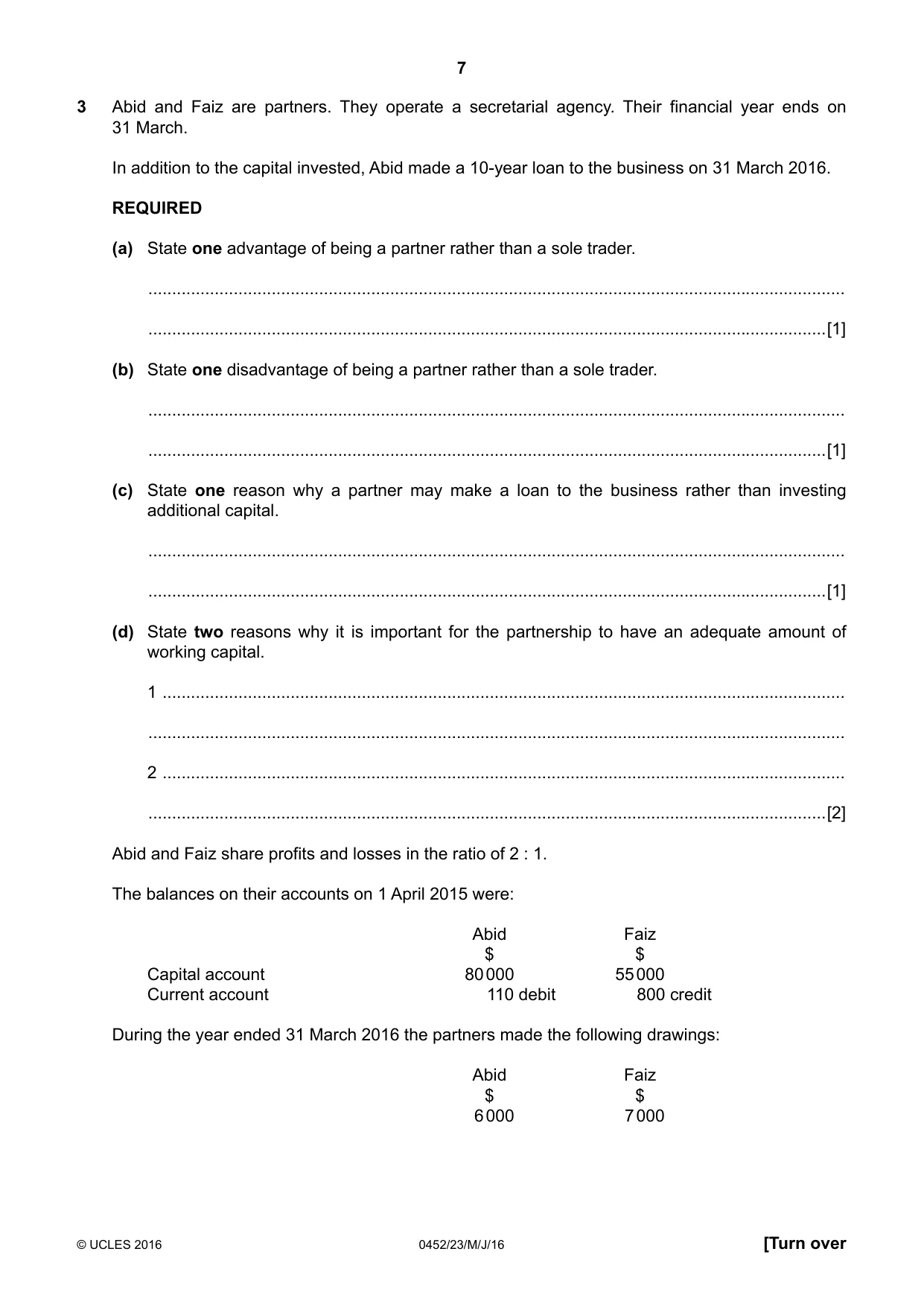 Cambridge IGCSE Accounting 0452 2016 May/June Paper 2 · Variant 3 question paper, page 7 of 20