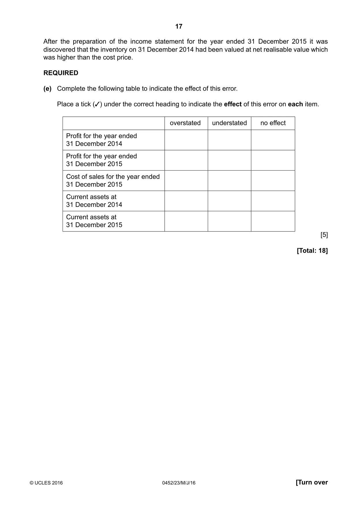 Cambridge IGCSE Accounting 0452 2016 May/June Paper 2 · Variant 3 question paper, page 17 of 20