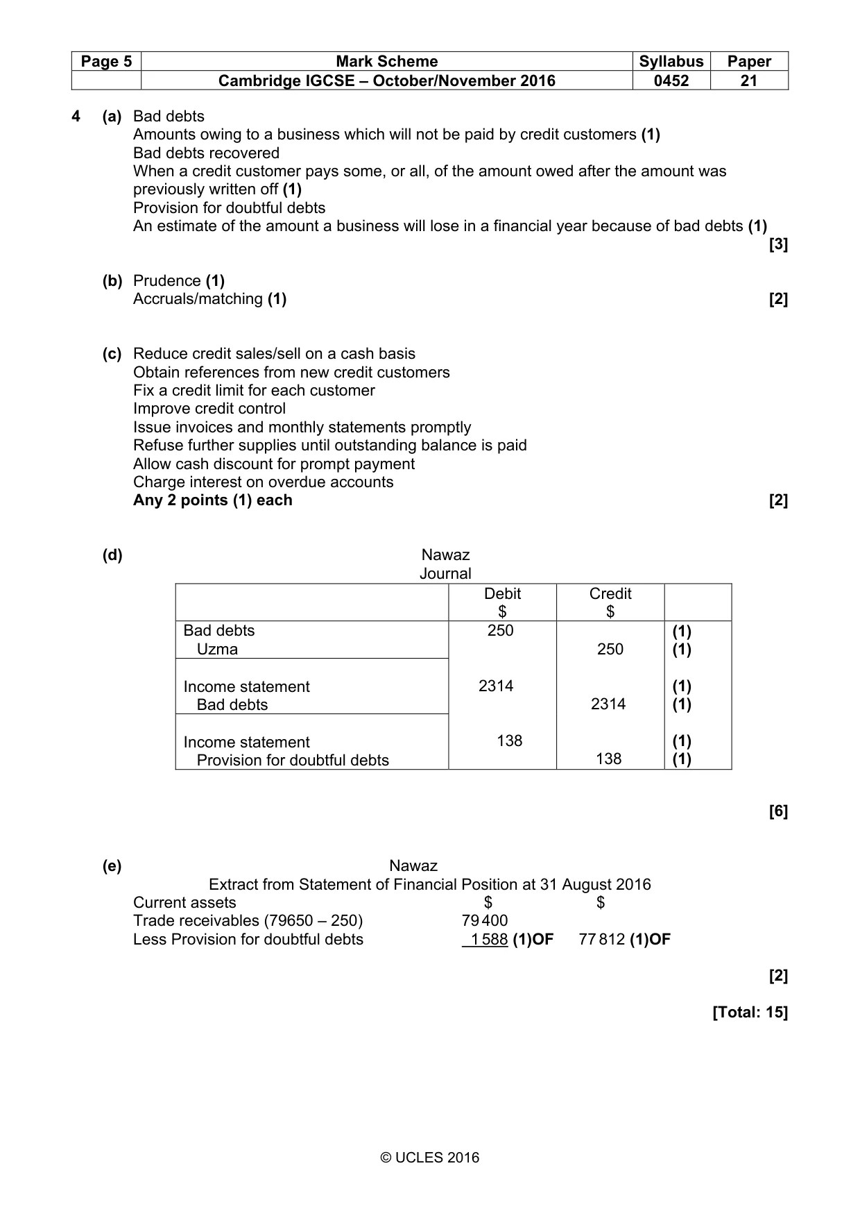Mark scheme, page 5 of 9