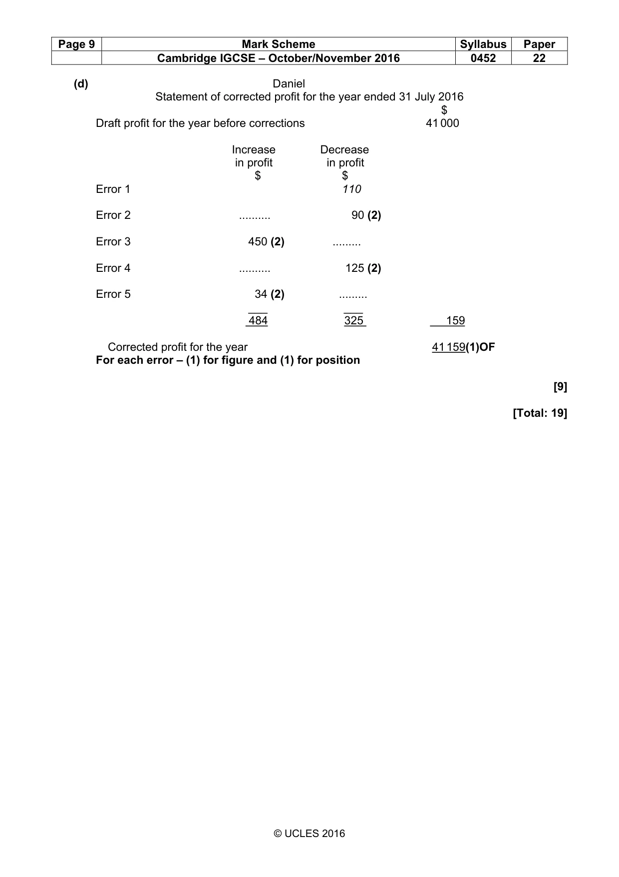 Mark scheme, page 9 of 9