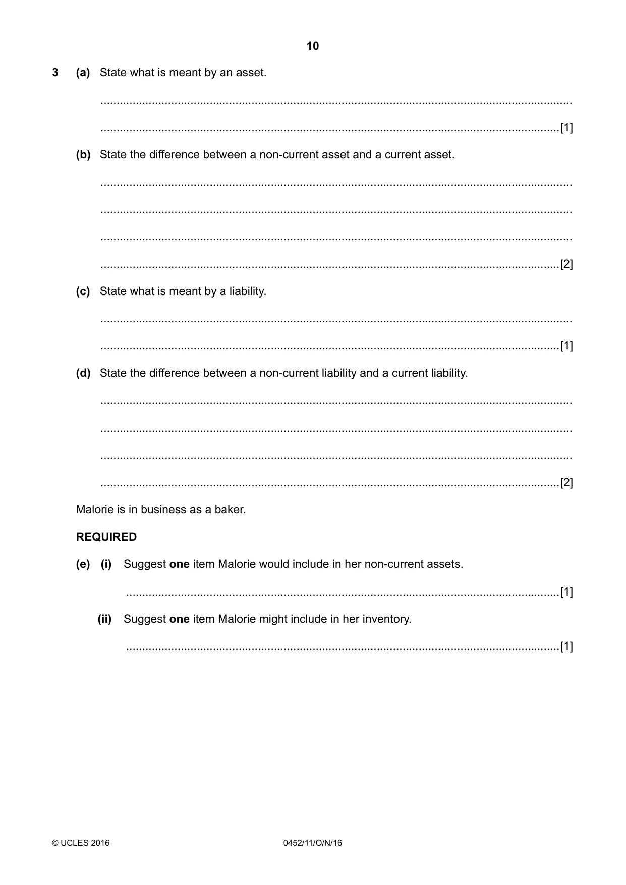 Cambridge IGCSE Accounting 0452 2016 Oct/Nov Paper 1 · Variant 1 question paper, page 10 of 20