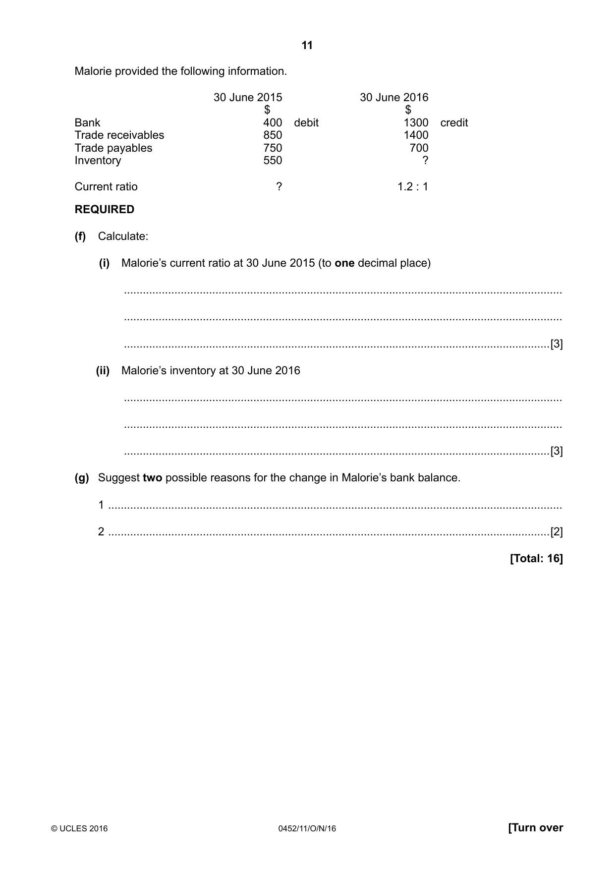 Cambridge IGCSE Accounting 0452 2016 Oct/Nov Paper 1 · Variant 1 question paper, page 11 of 20
