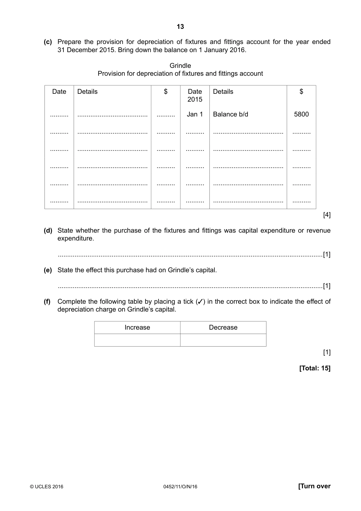 Cambridge IGCSE Accounting 0452 2016 Oct/Nov Paper 1 · Variant 1 question paper, page 13 of 20