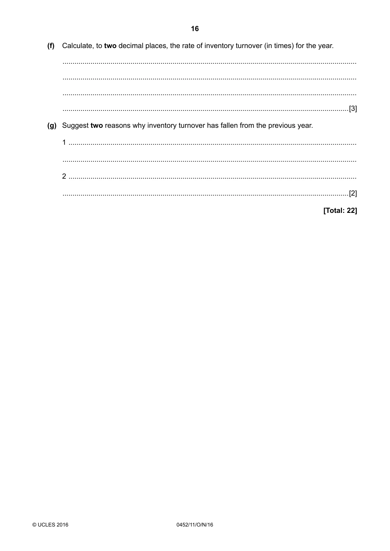 Cambridge IGCSE Accounting 0452 2016 Oct/Nov Paper 1 · Variant 1 question paper, page 16 of 20