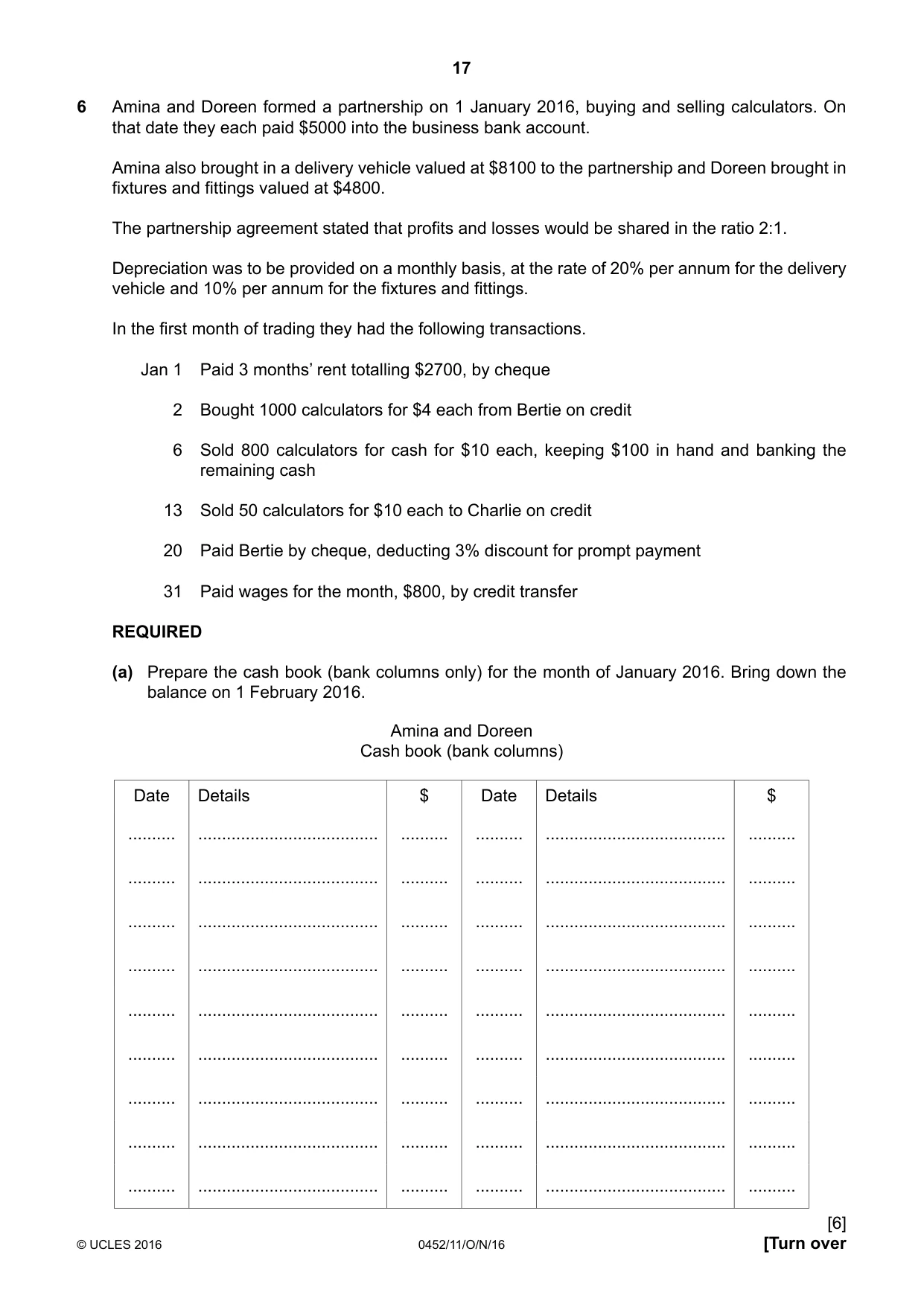 Cambridge IGCSE Accounting 0452 2016 Oct/Nov Paper 1 · Variant 1 question paper, page 17 of 20