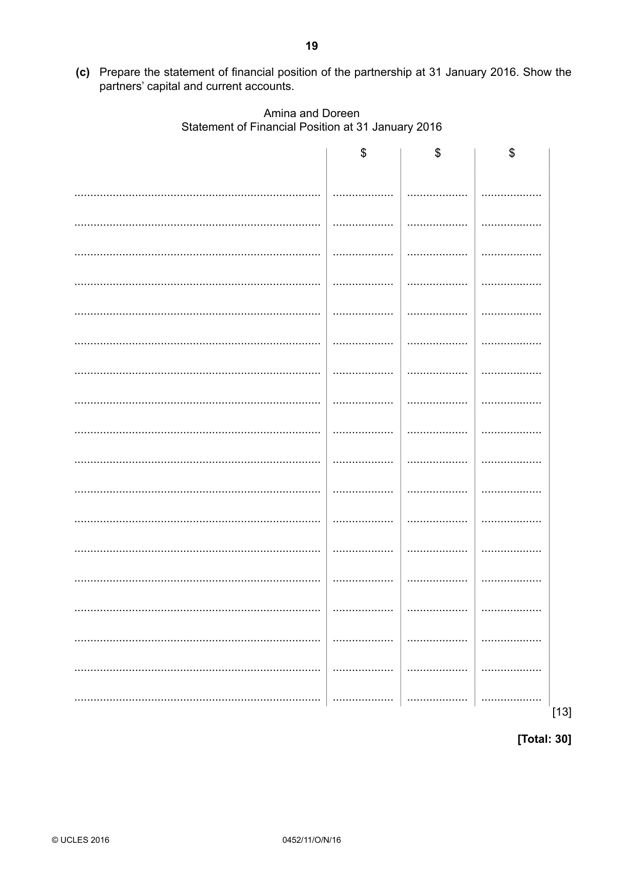 Cambridge IGCSE Accounting 0452 2016 Oct/Nov Paper 1 · Variant 1 question paper, page 19 of 20
