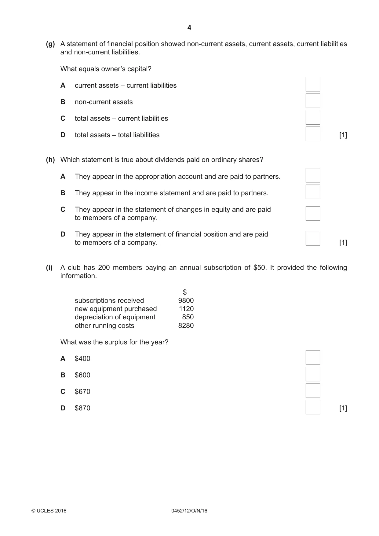 Cambridge IGCSE Accounting 0452 2016 Oct/Nov Paper 1 · Variant 2 question paper, page 4 of 20